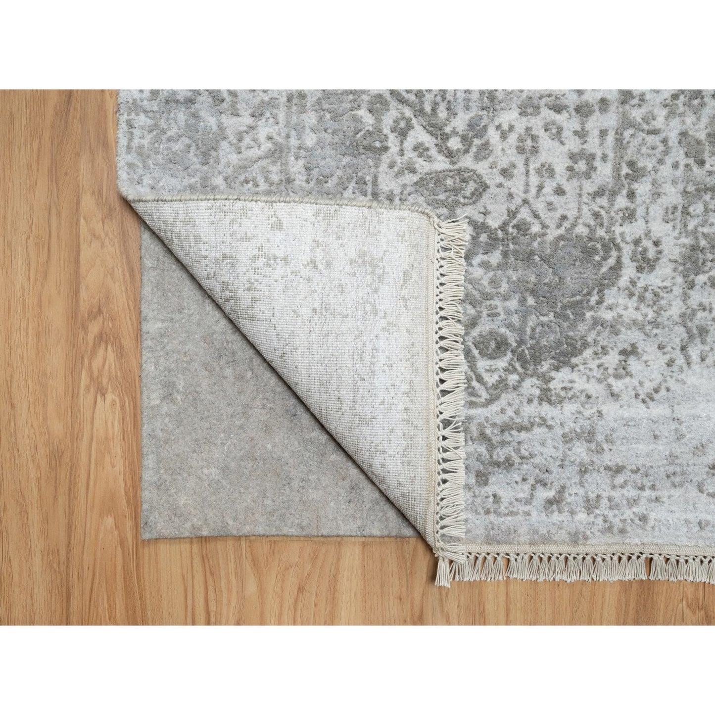 2'7"X16' Gray Zoroastrian Design Hand Knotted Wool And Silk Runner Rug