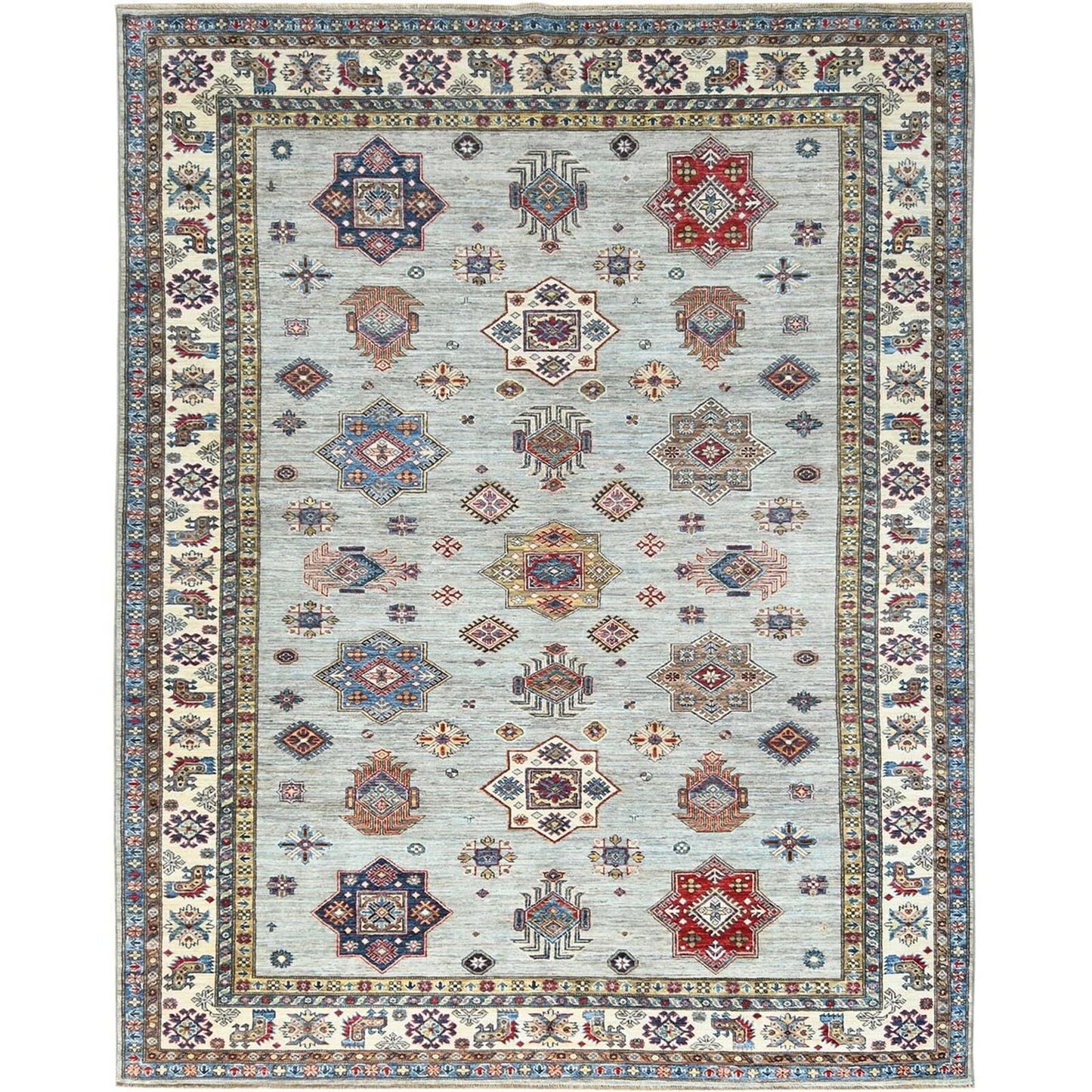 7'10"X9'10" Silver Blue Afghan Super Kazak Natural Wool Hand Knotted Rug