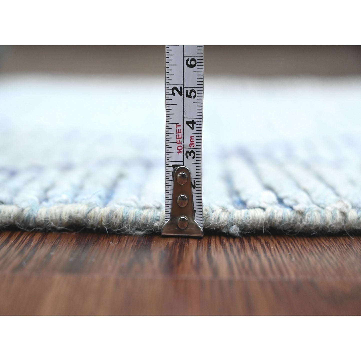 2'5"X10'3" Blue Geometric Moroccan Weave Hand Knotted Wool Runner Rug