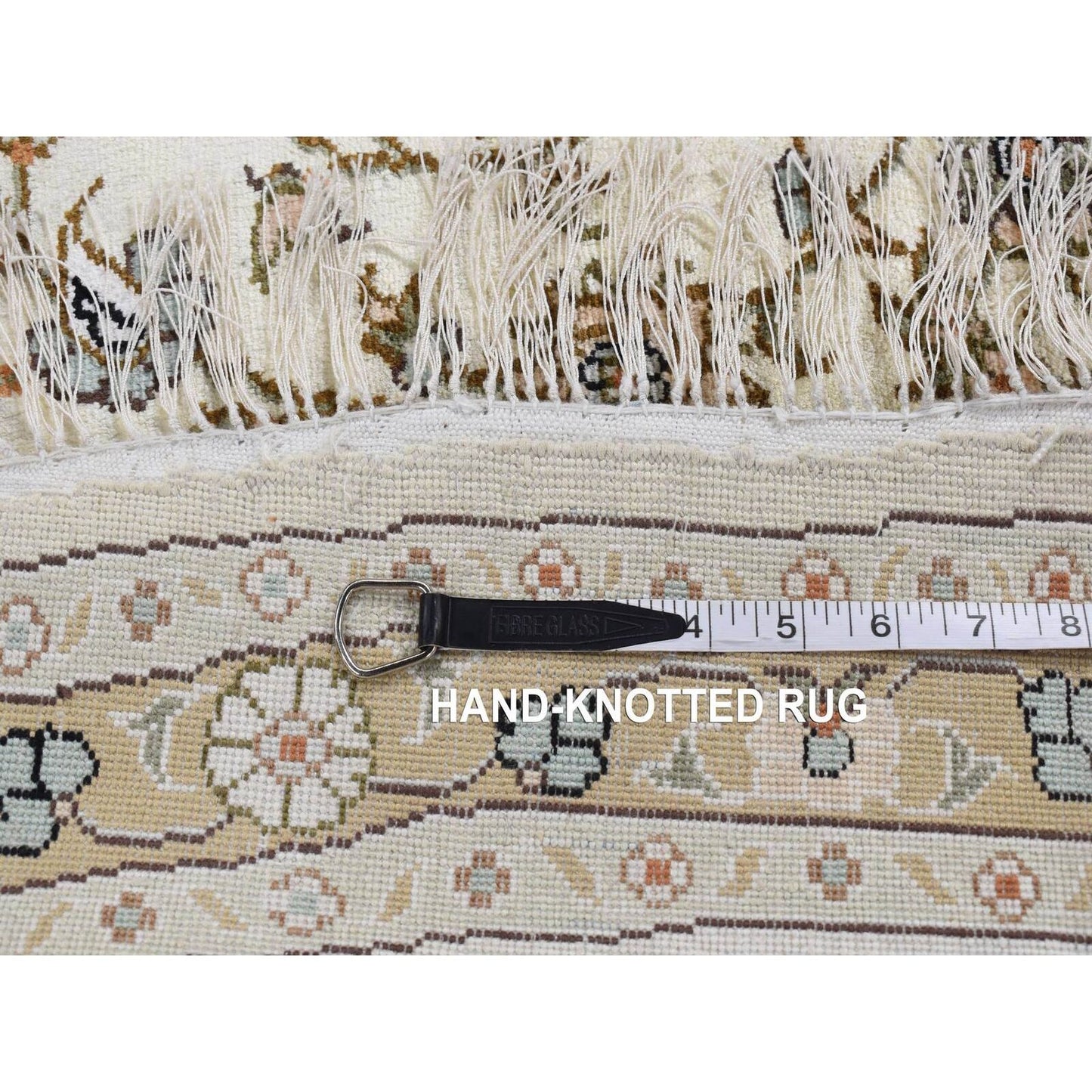 9'1"X9'1" Ivory Silken Tebraz Design 300 Kpsi Hand Knotted Round Rug