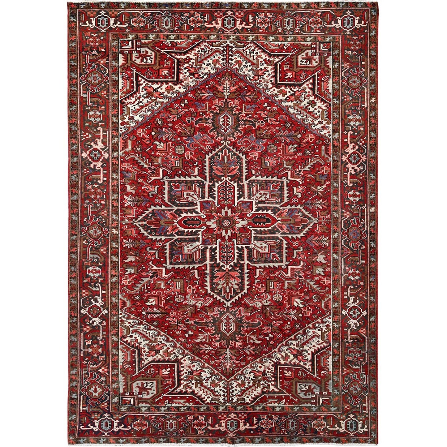 7'9"X10'10" Red Pure Wool Hand Knotted Vintage Zoroastrian Heris Rug
