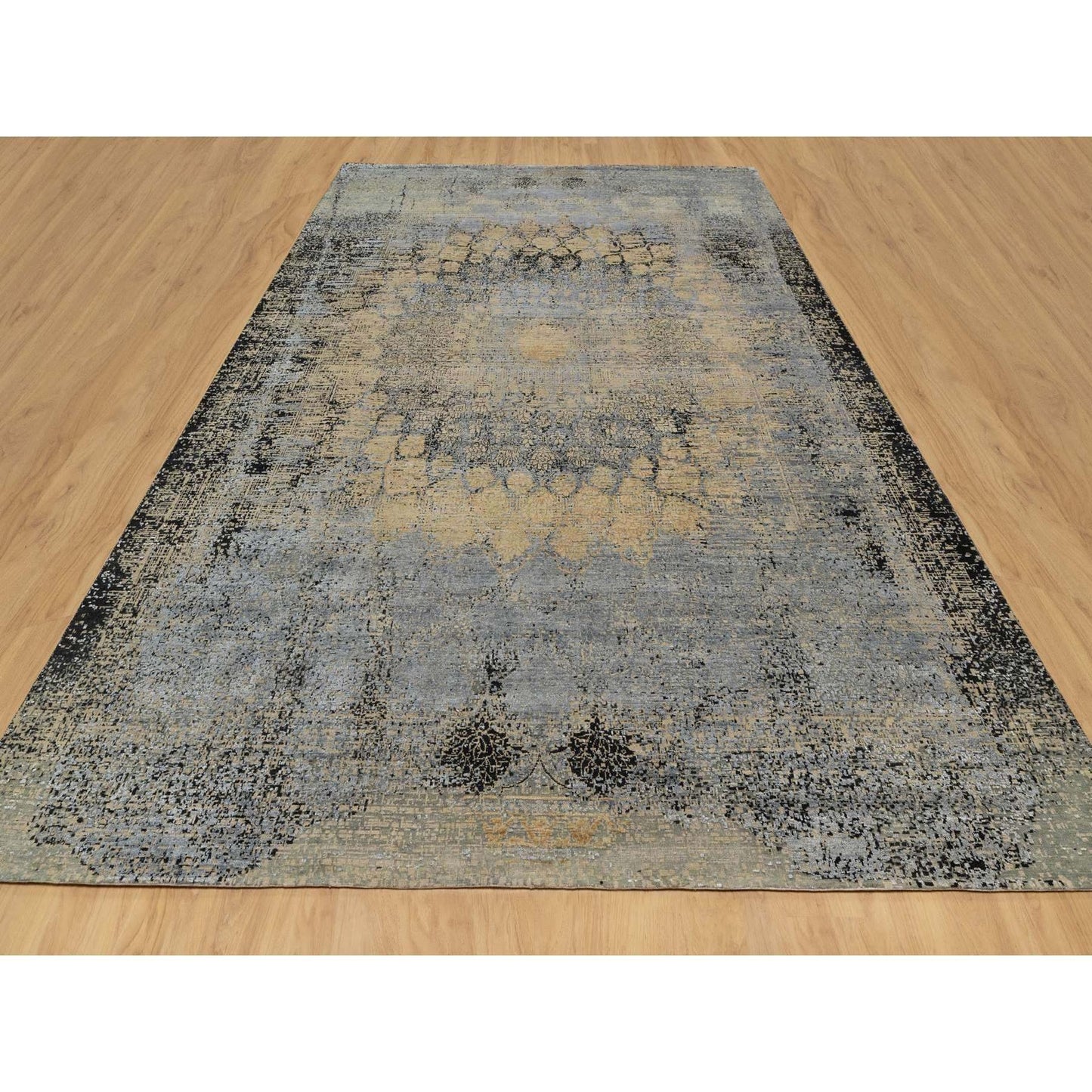 10'X14' Brown Broken And Erased Hand Knotted Silk And Wool Oriental Rug