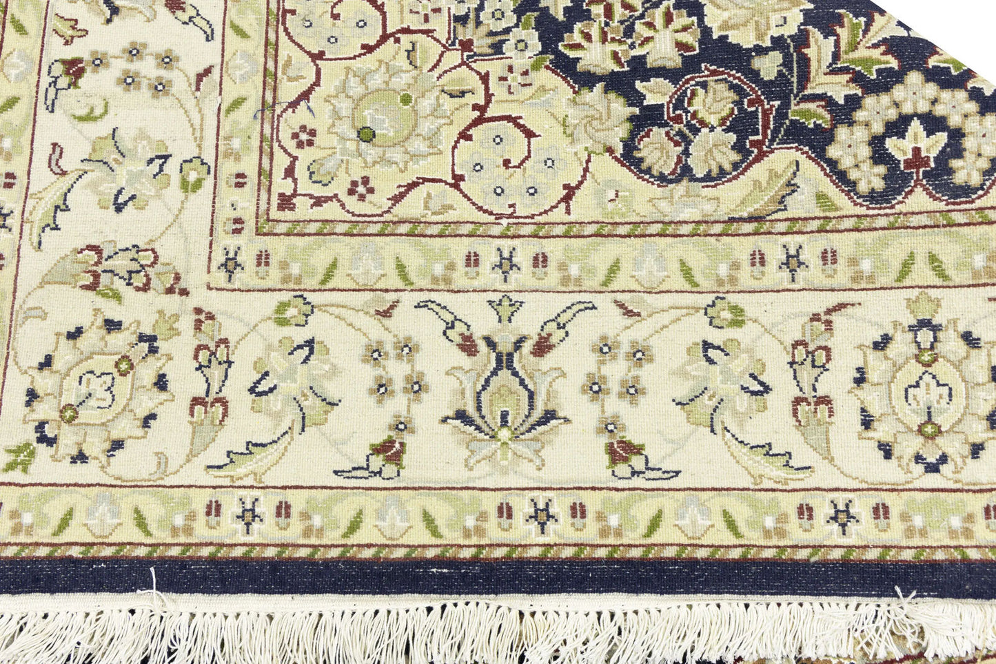 Indo Nain Oriental Rug Handmade Wool Carpet Blue