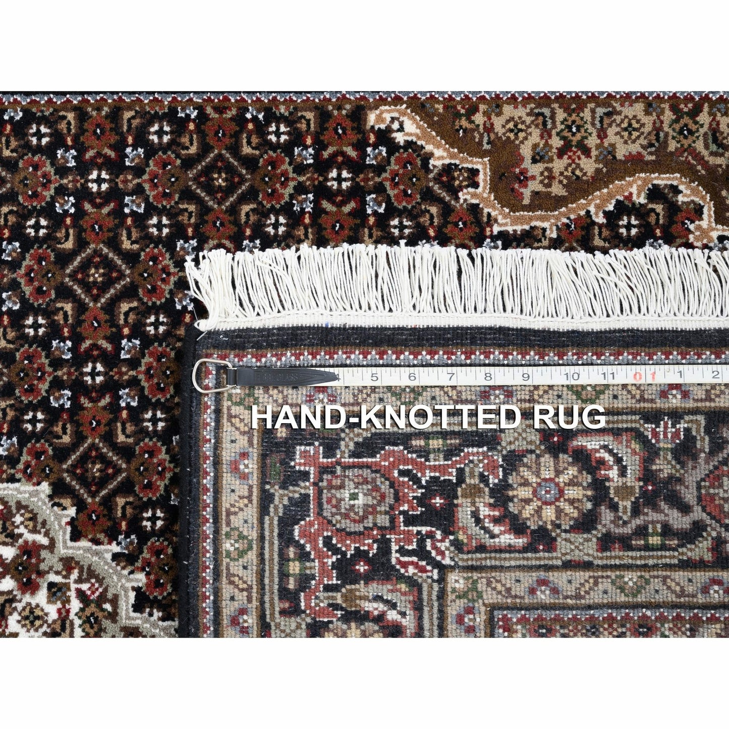 4'2"X20' Hand Knotted Wool And Silk Black Tebraz Mahi Wide Xl Runner Rug