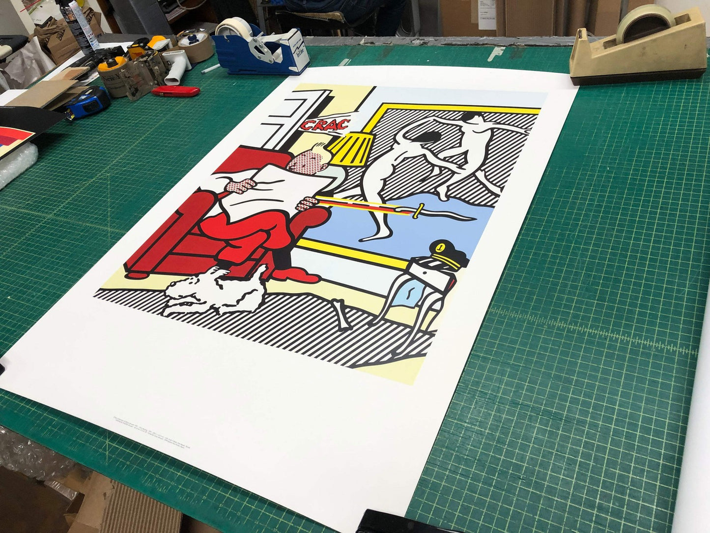 Roy Lichtenstein Tintin Reading " Poster Pop Art Gray, White, Mul