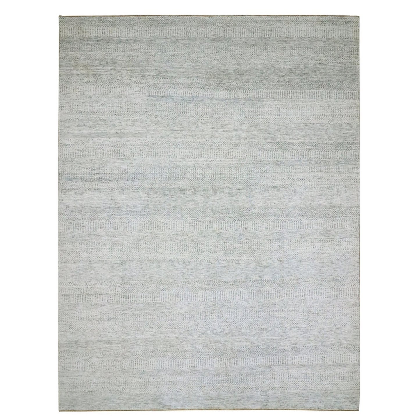 9'1"X12' Pearl White Modern Grass Design Hand Knotted Vibrant Wool Rug