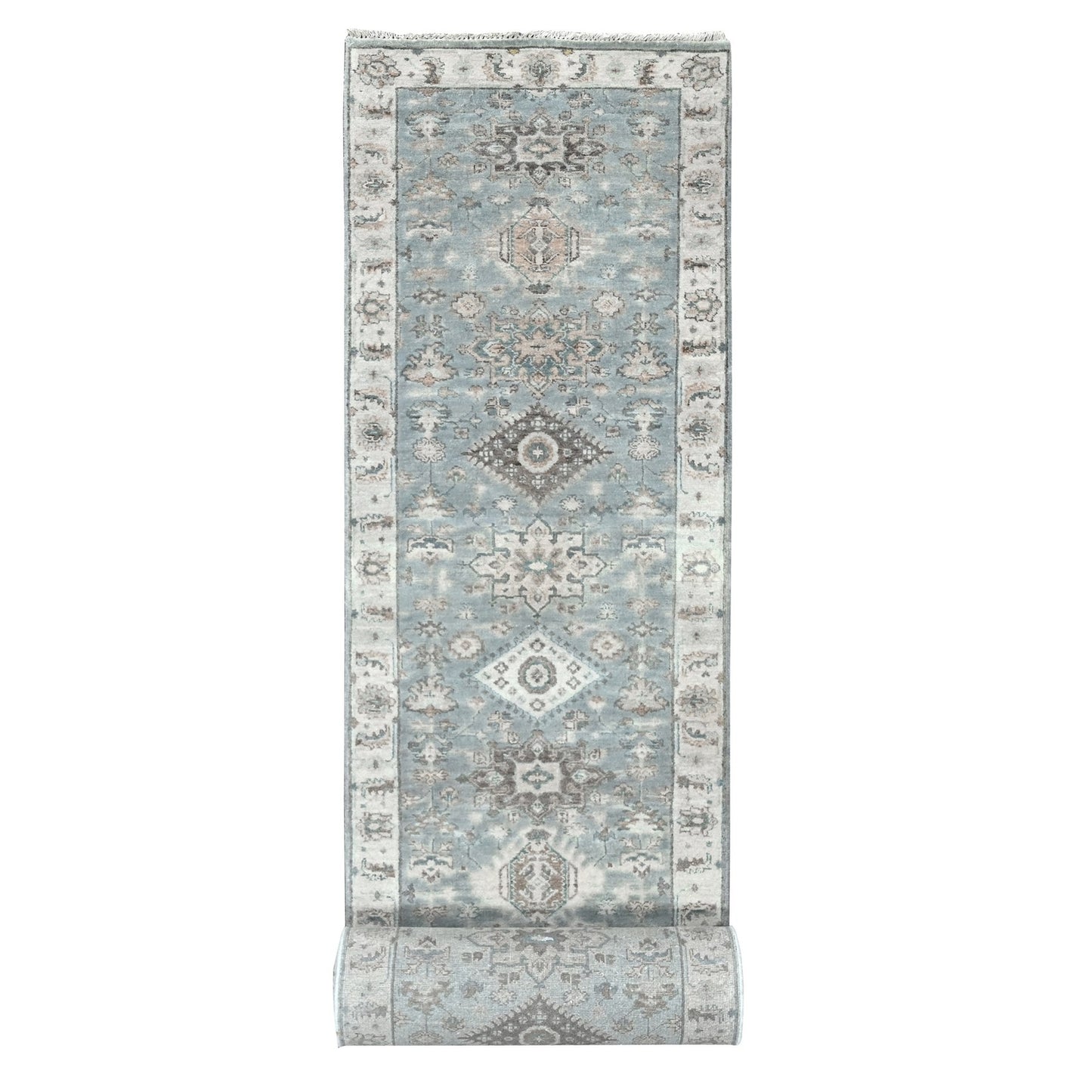 2'8"X20' Gray Karjihooz Design Organic Wool Hand Knotted Xl Runner Rug