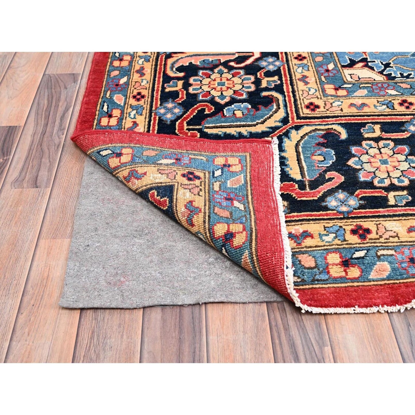 12'1"X15'9" Red Hand Knotted Wool Heris Seeripe Geometric Oversized Rug
