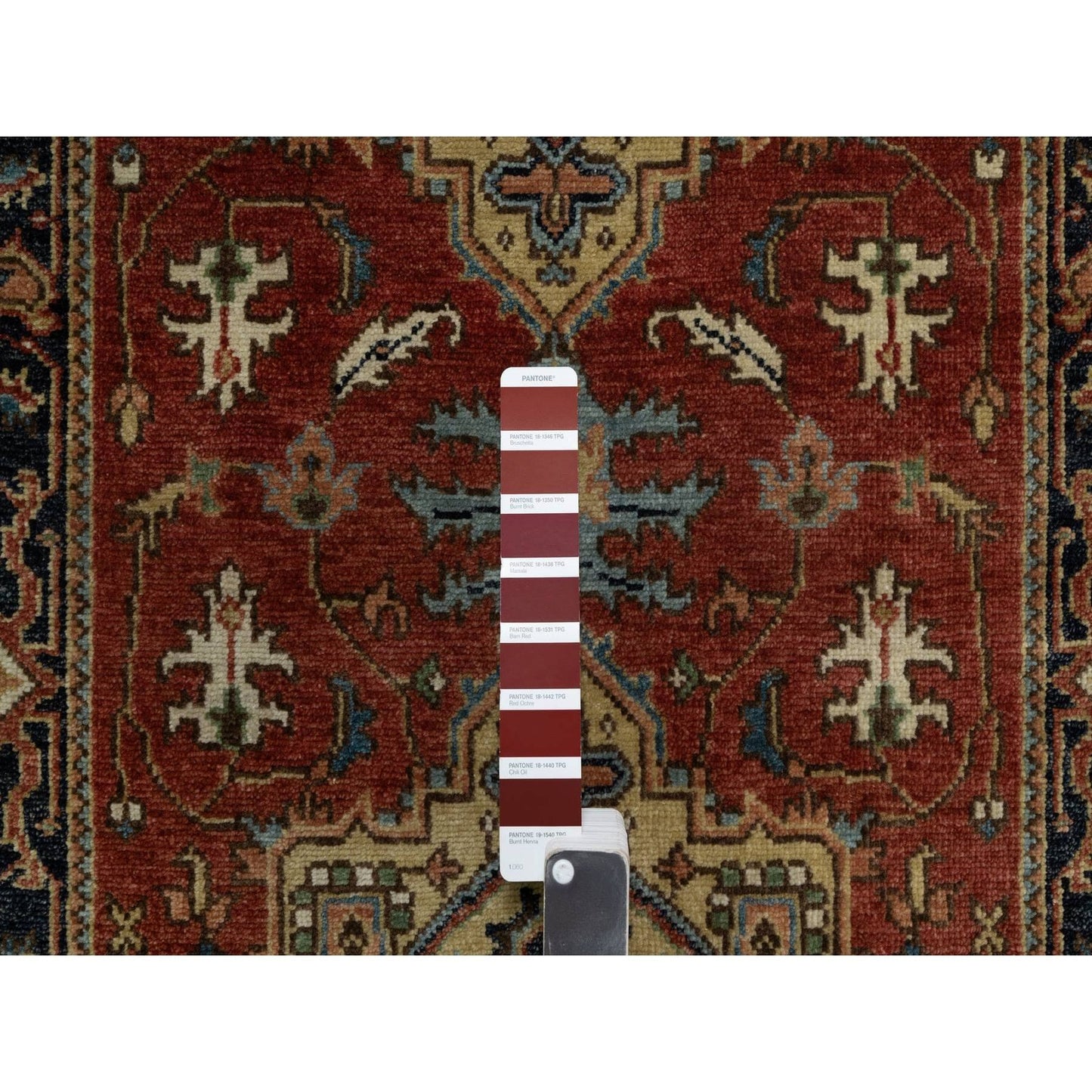 2'8"X10' Chili Red New Zealand Wool Heris Revival Hand Knotted Runner Rug