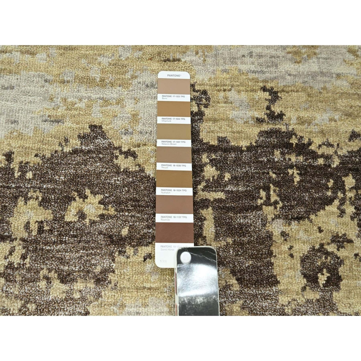 9'X12' Ivory & Brown Modern Abstract Design Hand Knotted Wool & Silk Rug