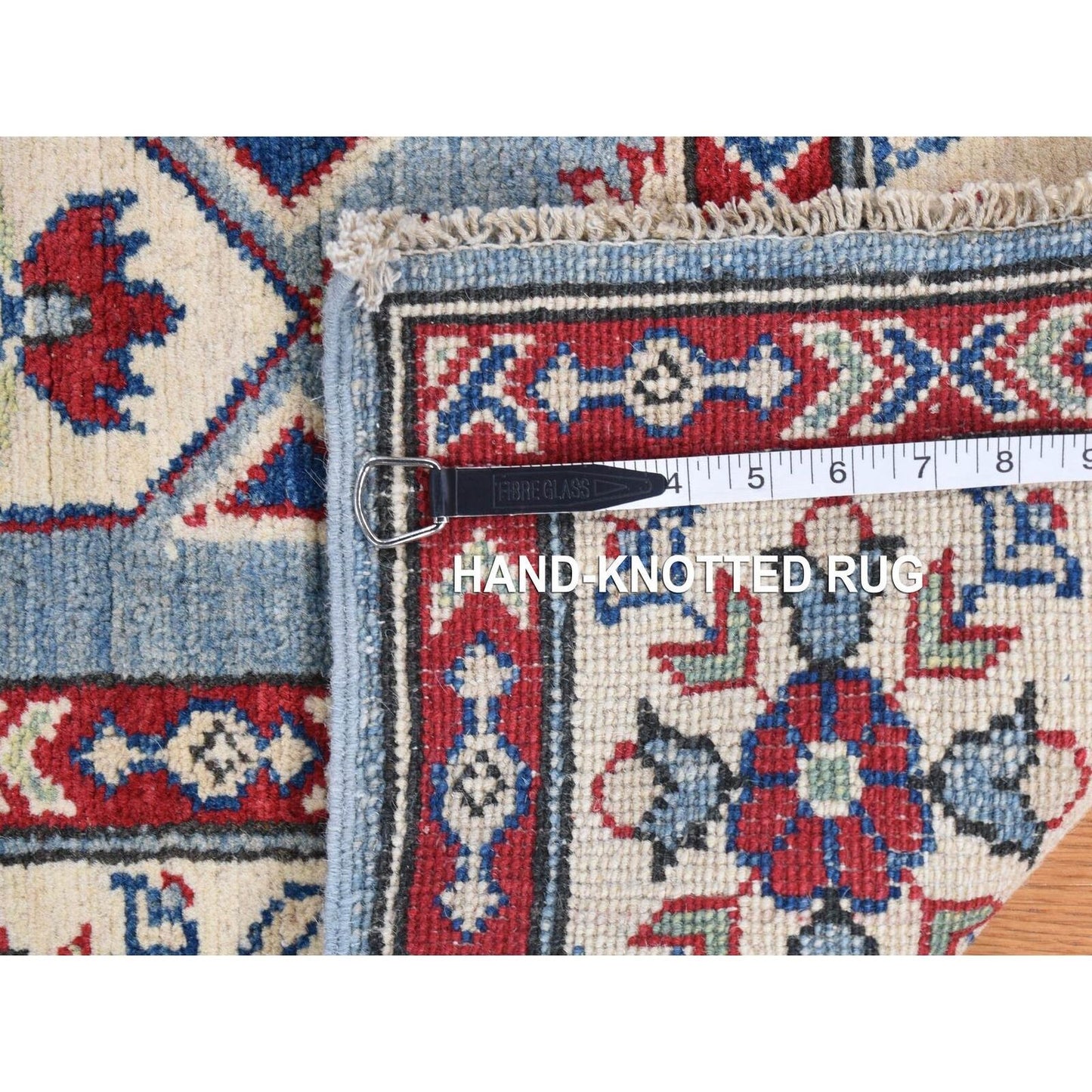 5'3"X19'9" Blue Hand Knotted Wool Kazak Extra Wide And Long Runner Rug