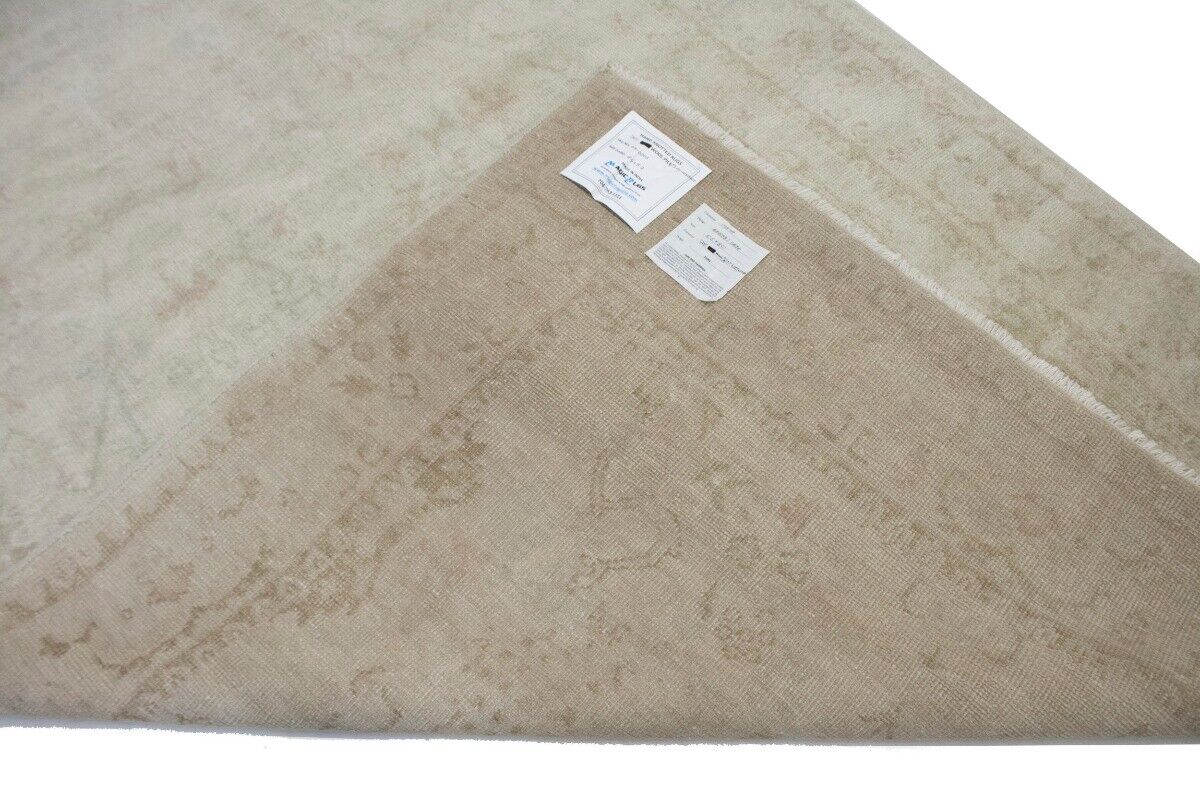 Transitional Muted Beige Floral Handmade Oriental
