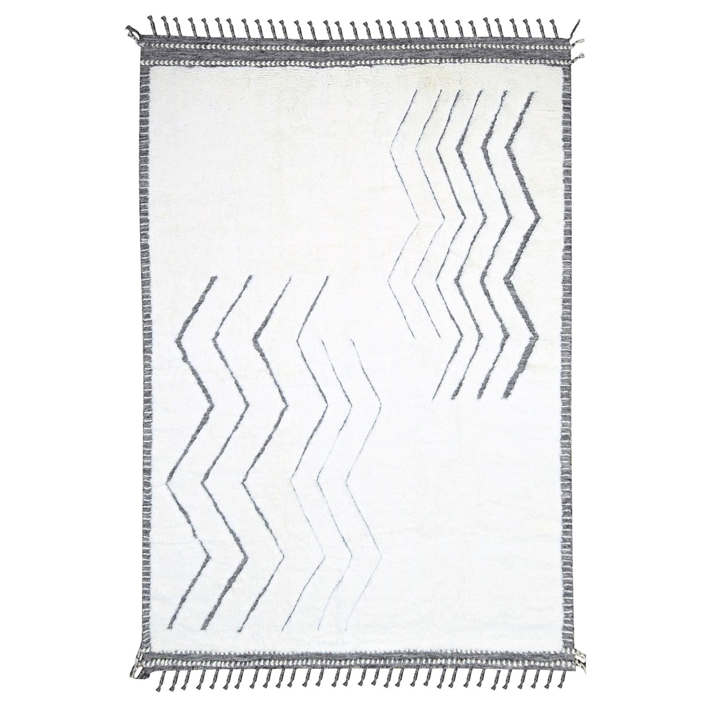 9'2"X12'1" White Moroccan Weave Geometric Design Wool Hand Knotted Rug