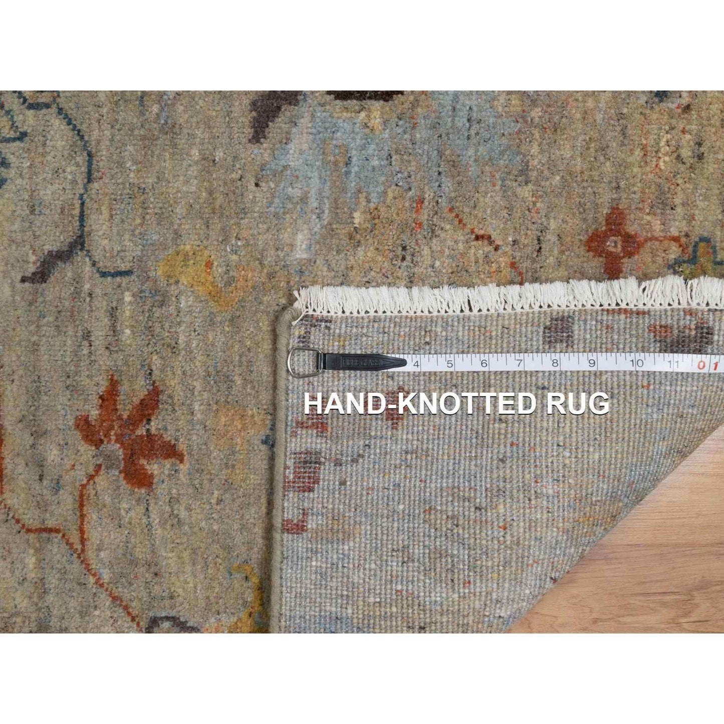 2'1"X3'1" Oak Brown Broken Pattern Oushak Design Wool Hand Knotted Rug