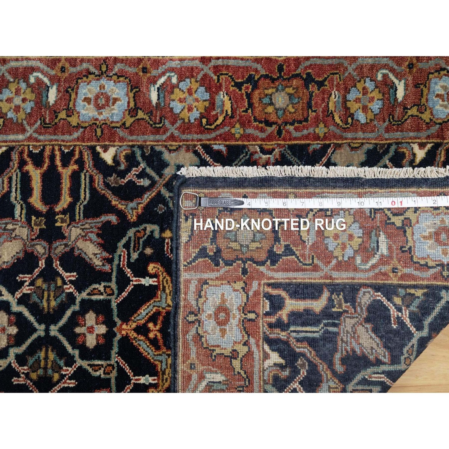 2'6"X22' Navy Antiqued Fine Heris Recreation Hand Knotted Wool Runner Rug