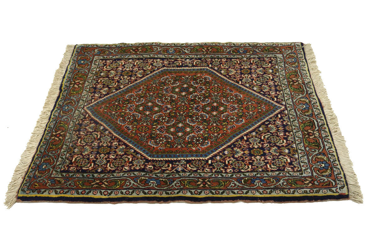 250 Kpsi Navy Orange Floral Square Rug Small