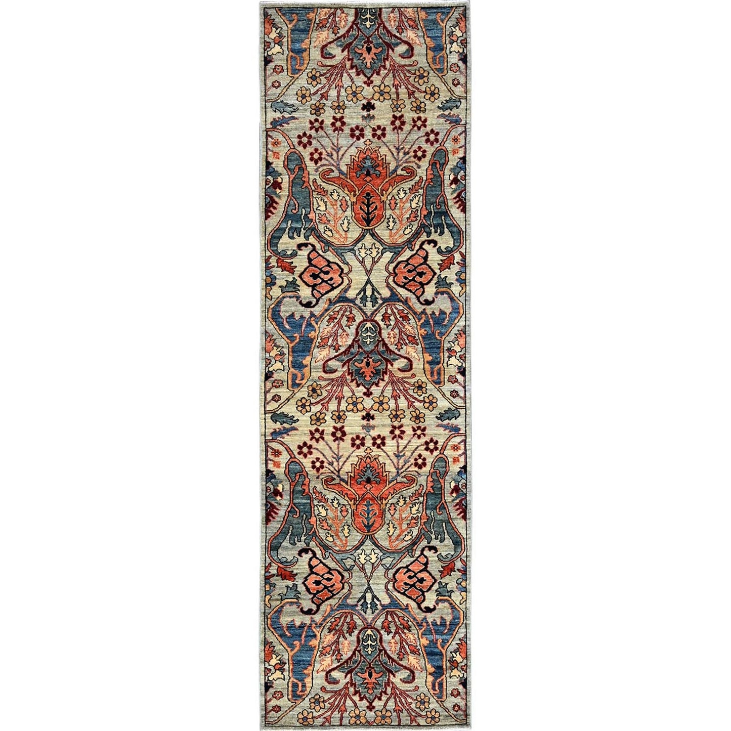 2'9"X9'10" Oyster Gray Bijar Garus Design All Wool Hand Knotted Runner Rug