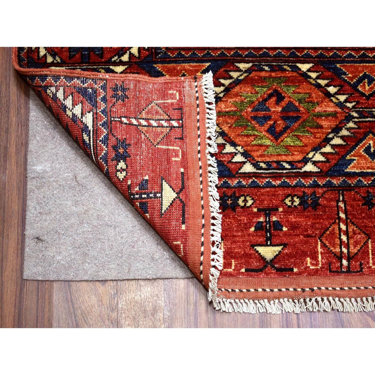 10'X13'9" Soft Wool Hand Knotted Coral Red Afghan Ersari Rug