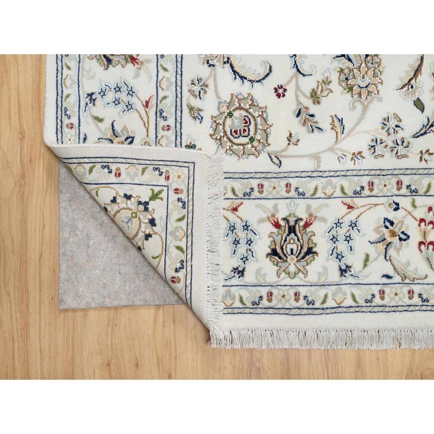 5'10"X9'1" Natural White Hand Knotted Nain 250 Kpsi Wool And Silk Rug