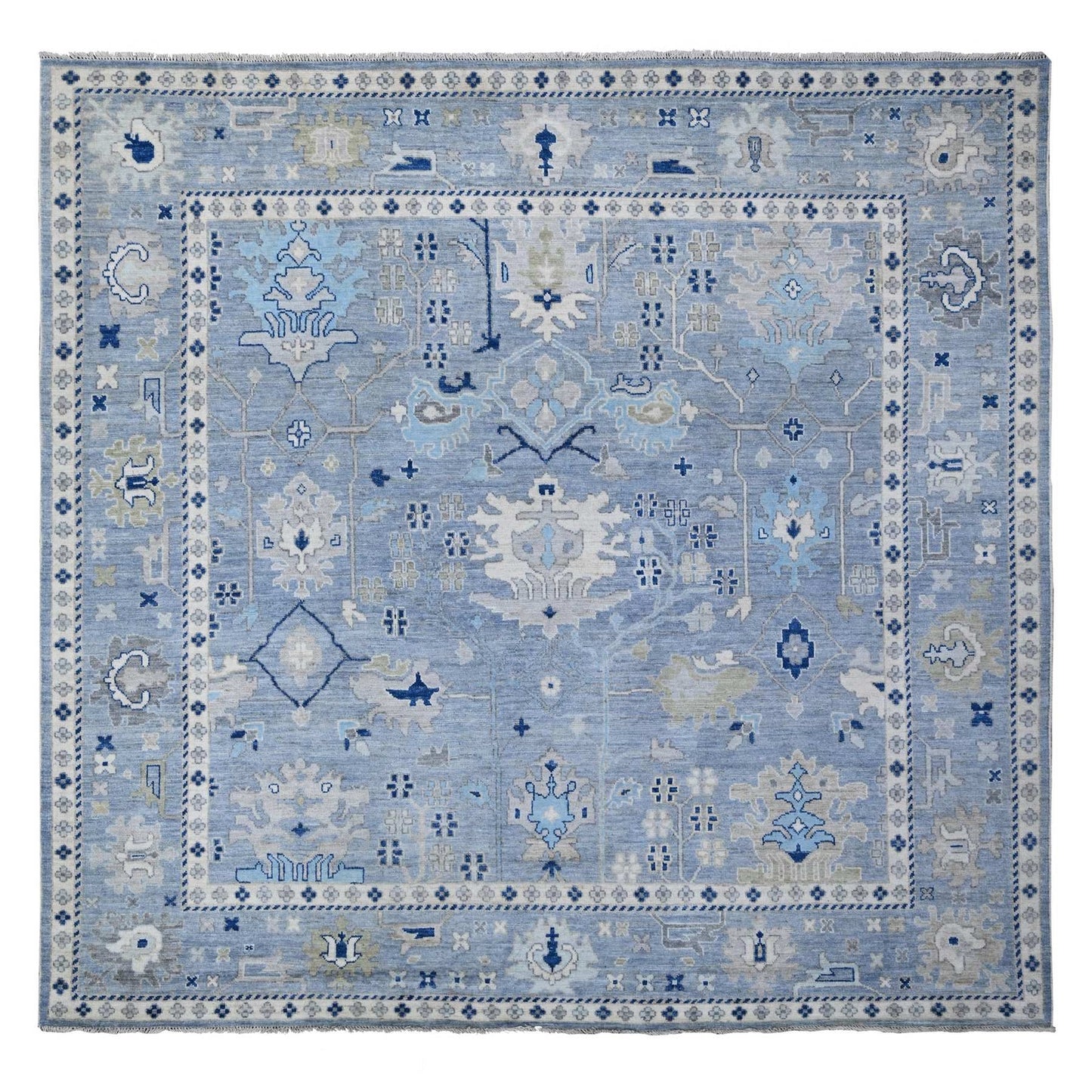 10'X10' Air Force Blue Wool Weft Angora Oushak Square Oriental Rug