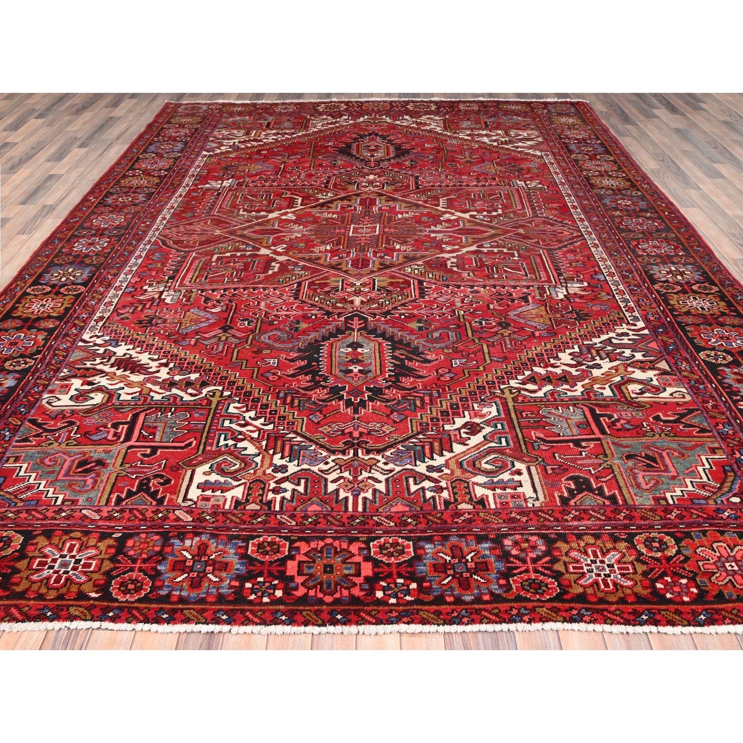 9'9"X12'6" Red Pure Wool Hand Knotted Vintage Zoroastrian Heris Rug