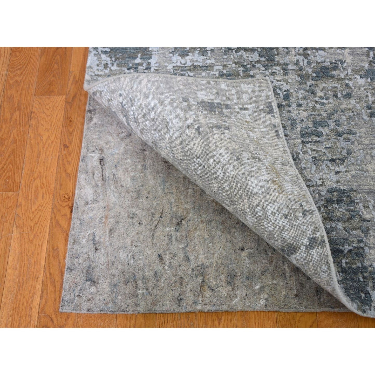 2'6"X12'4" Abstract Design Denser Weave Wool And Silk Runner Oriental Rug