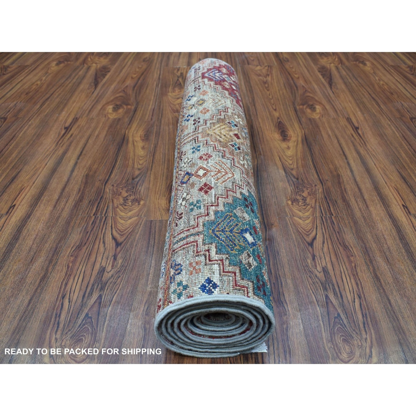 2'9"X8' Taupe Super Kazak Khorjin Design Wool Hand Knotted Runner Rug