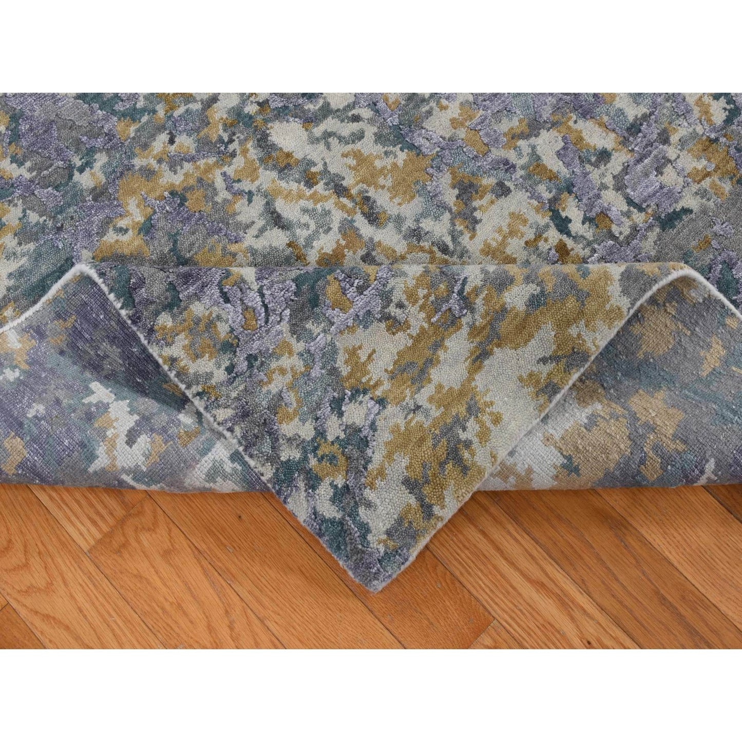 8'X9'10" Gray Abstract Design Wool And Silk Hand Knotted Oriental Rug