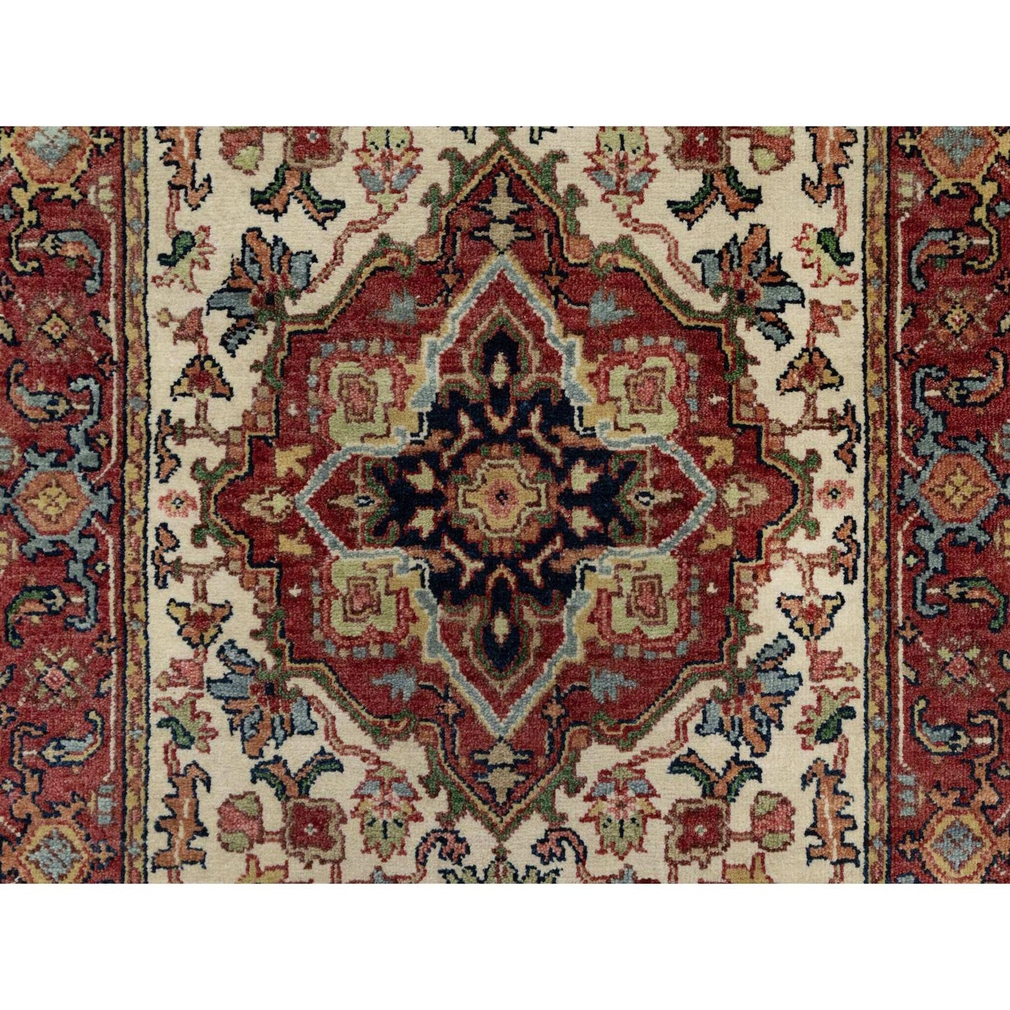 2'7"X25'5" Ivory Hand Knotted Antiqued Heris Re-Creation Wool Runner Rug