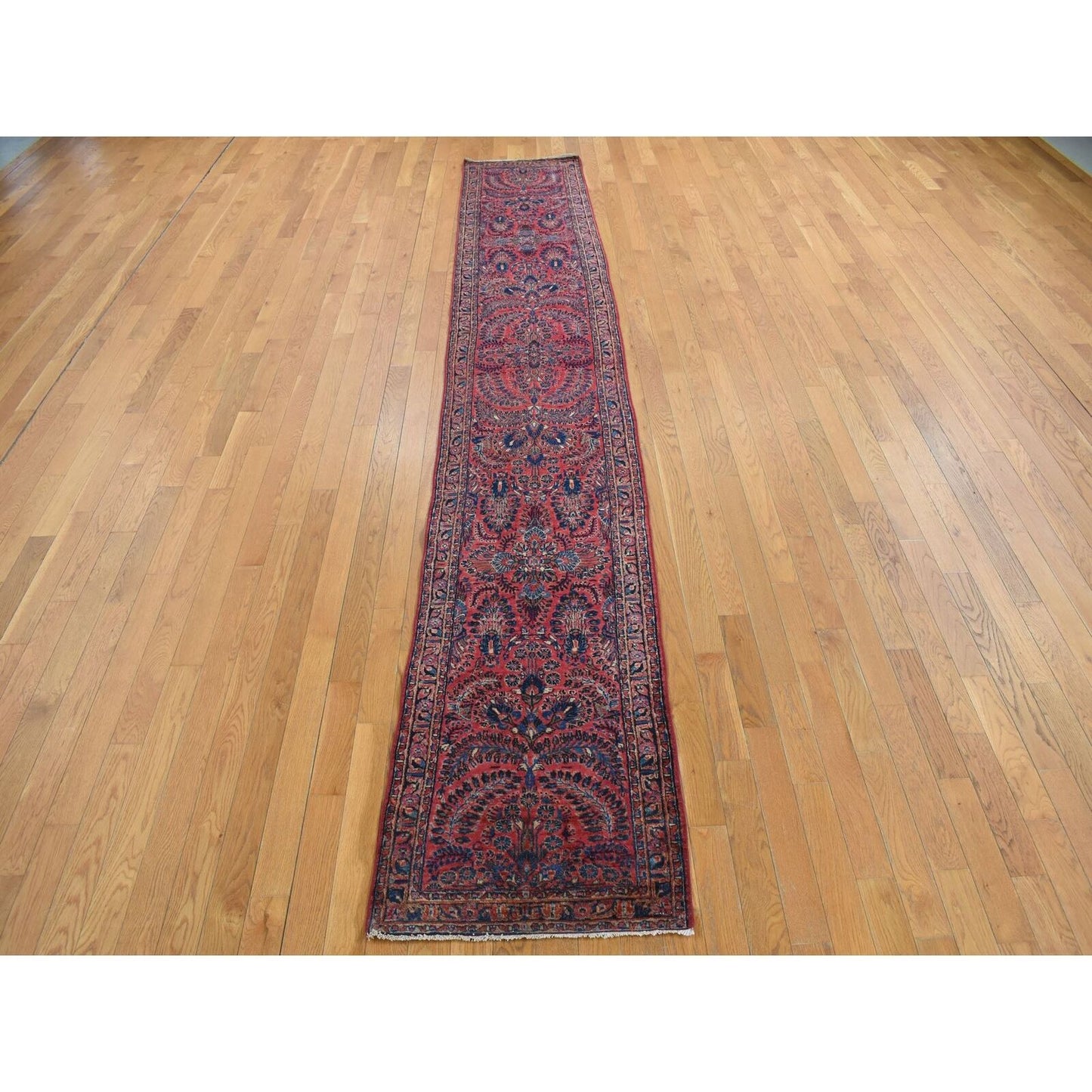 2'2"X13'1" Red Antique Zoroastrian Saroogh Hand Knotted Wool Runner Rug