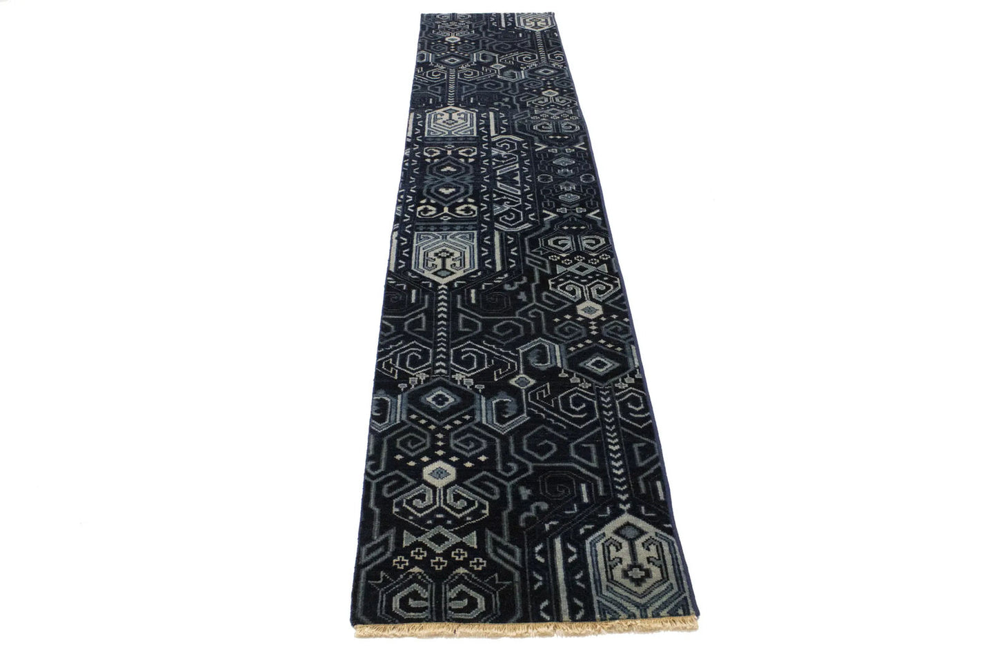 Hand-Knotted Narrow Runner Rug Modern