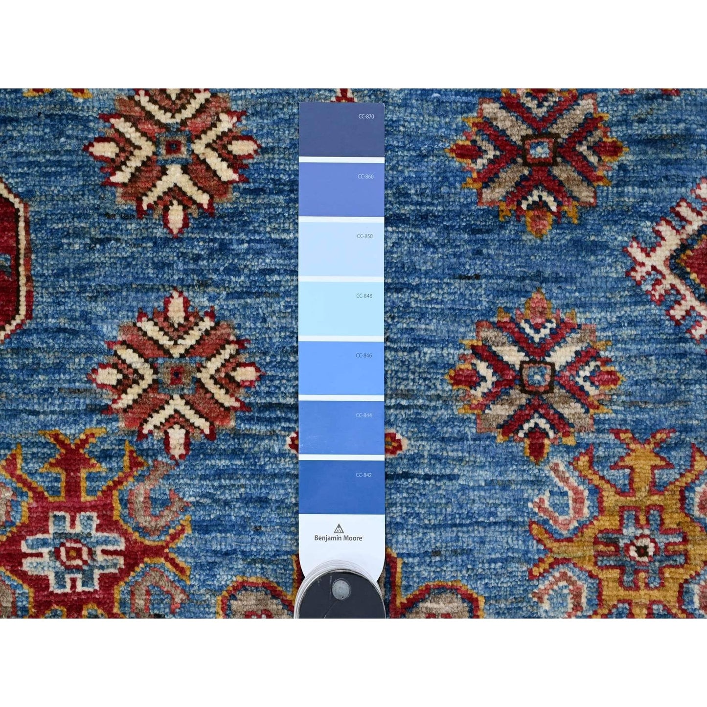10'2"X13'8" Blue Hand Knotted Super Kazak All Over Motifs Oriental Rug