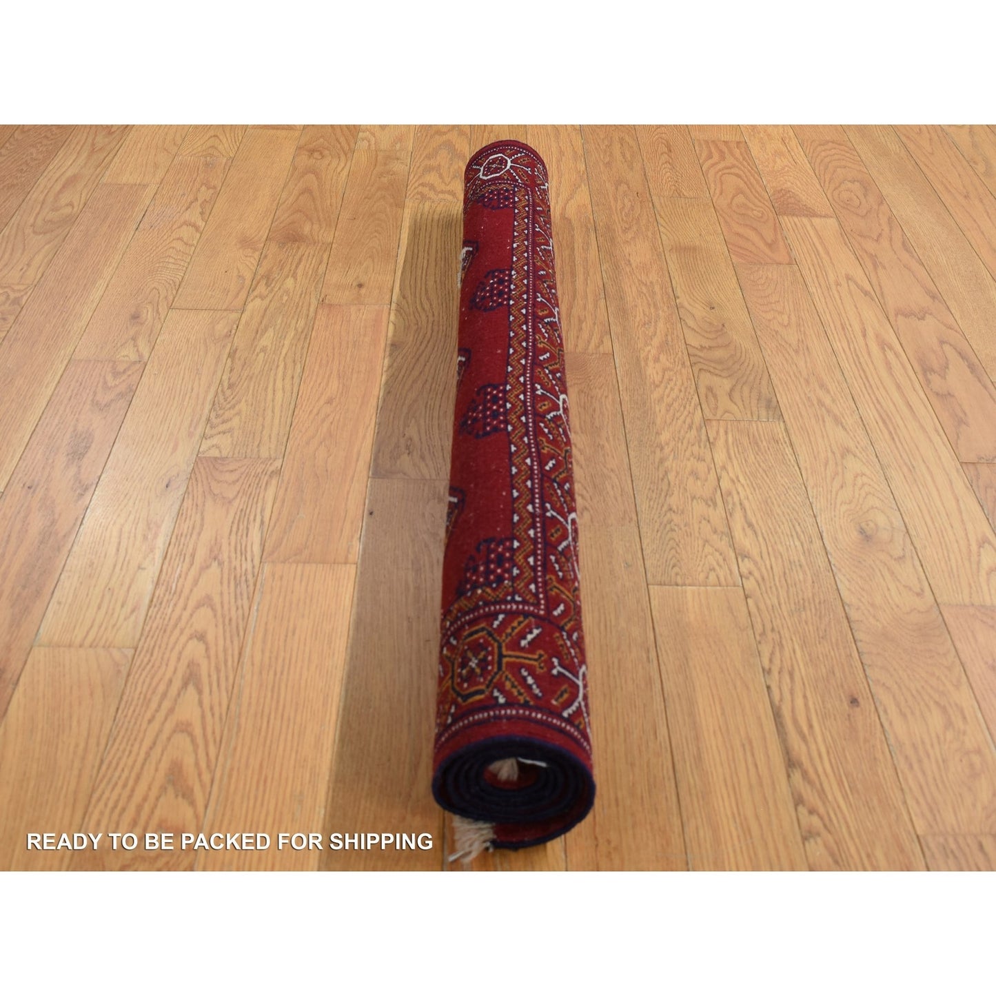 3'3"X4'2" Wine Red Zoroastrian Turkoman Bokara Pure Wool Hand Knotted Rug