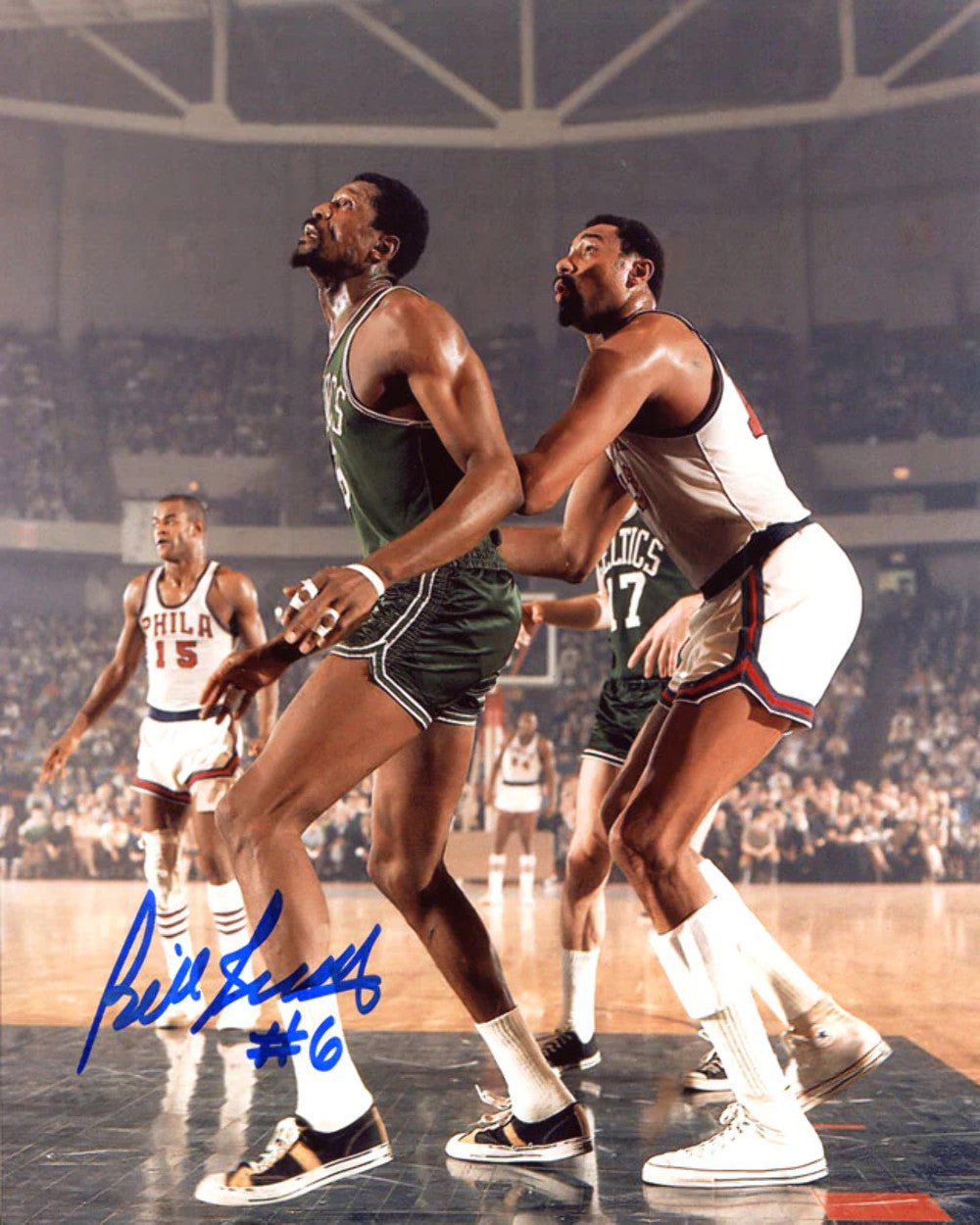 Bill Russell Autographed Vs Wilt Chamberlain 8X10 Color Photo