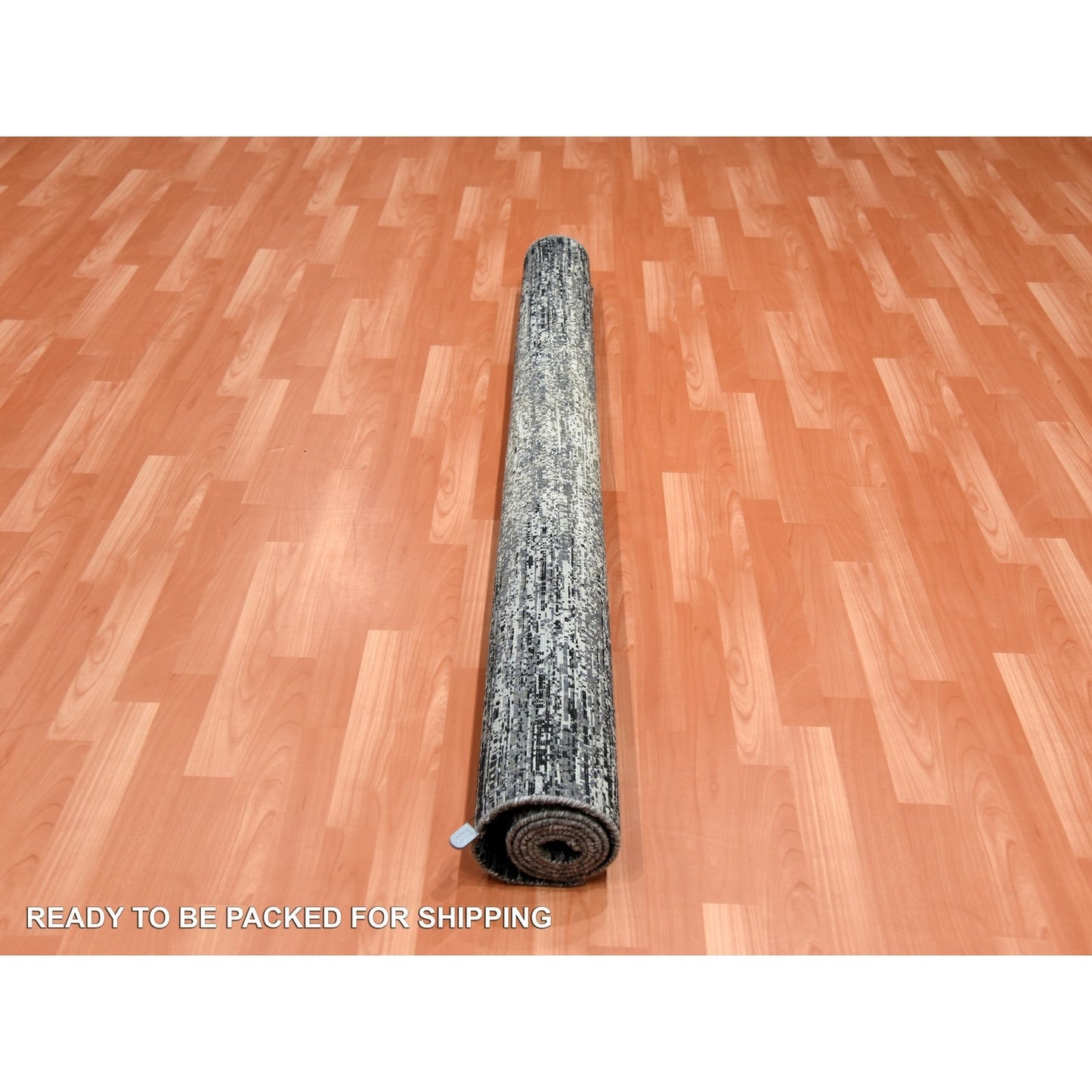 6'1"X6'1" Black Wool/Silk Hand Knotted Striae Design Square Oriental Rug