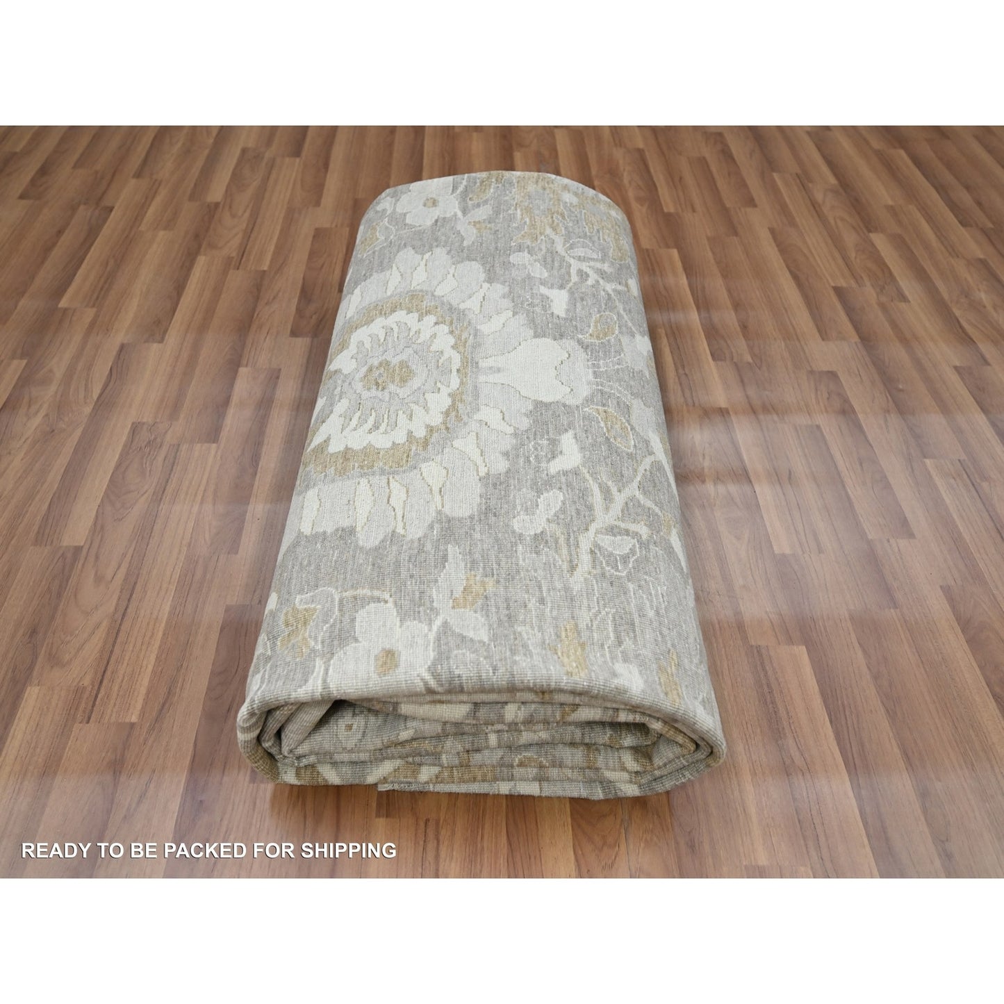 9'X11'10" Gray Hand Knotted Ziegler Mahal Flower Design Wool Oriental Rug