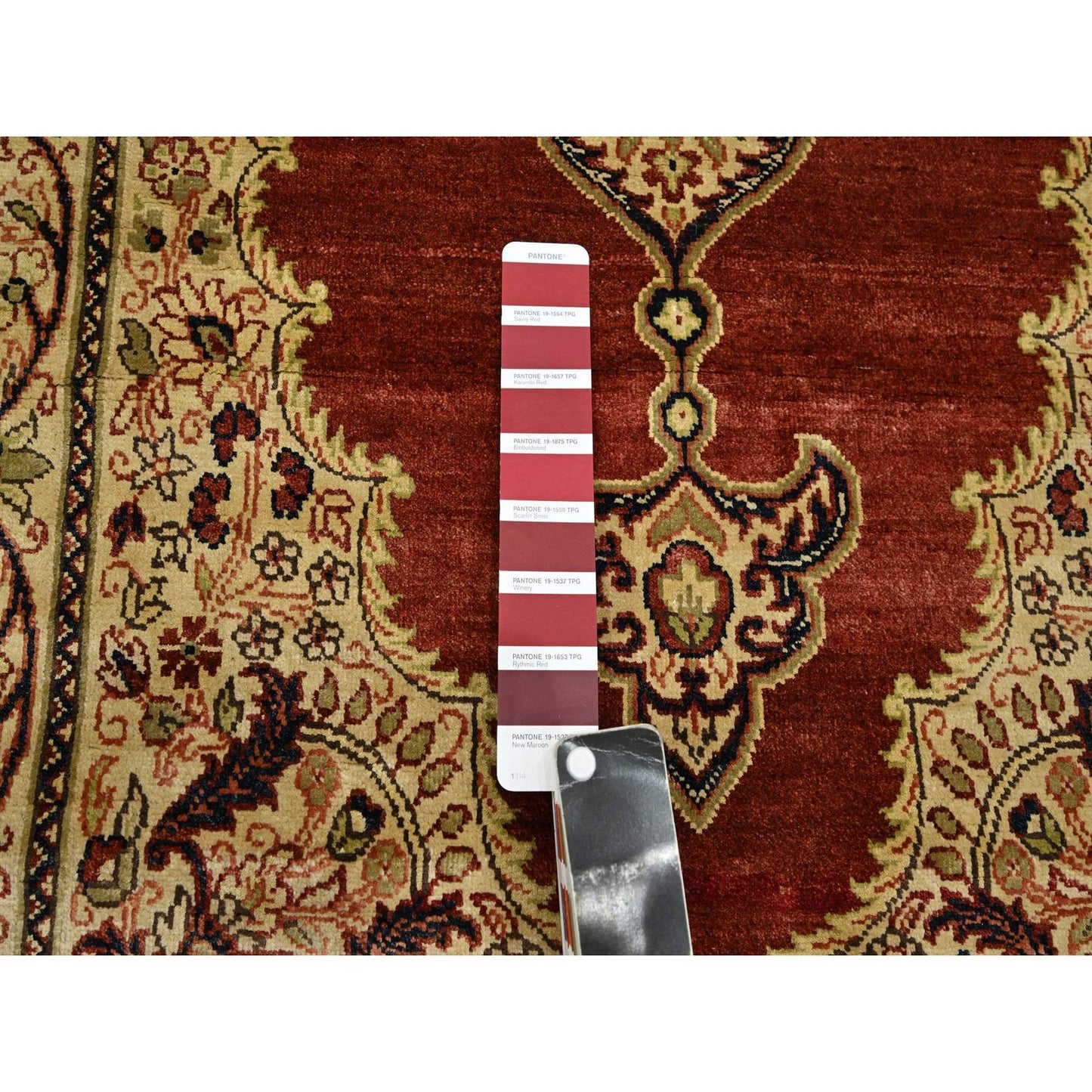 4'X6' Wine Red Pure Silk Tebraz Paisley Design Hand Knotted Oriental Rug