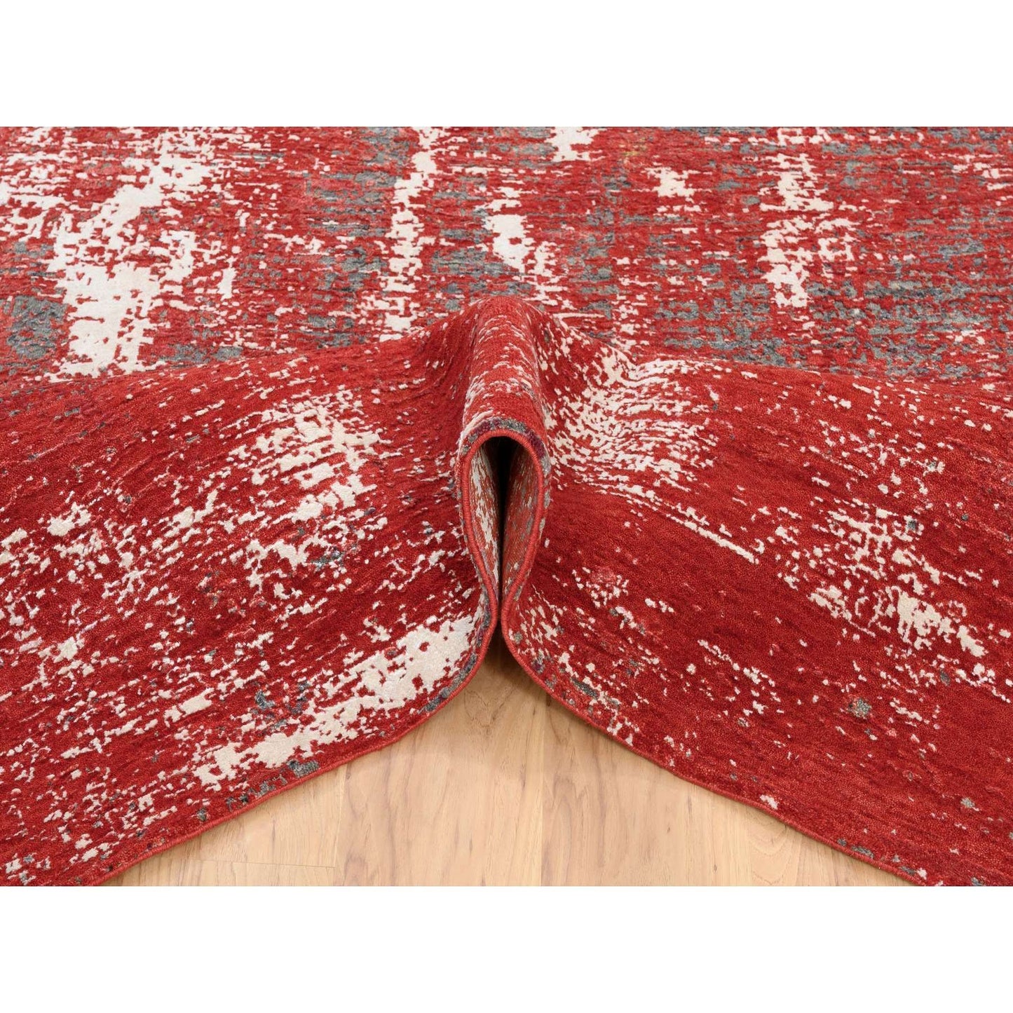 8'X10' Red Modern Design Wool And Silk Hand Knotted Rug
