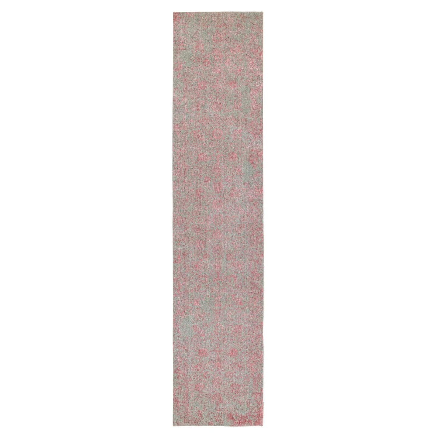2'6"X11'10" Wool & Art Silk Erased Design Runner Hand Loomed Jacquard Rug