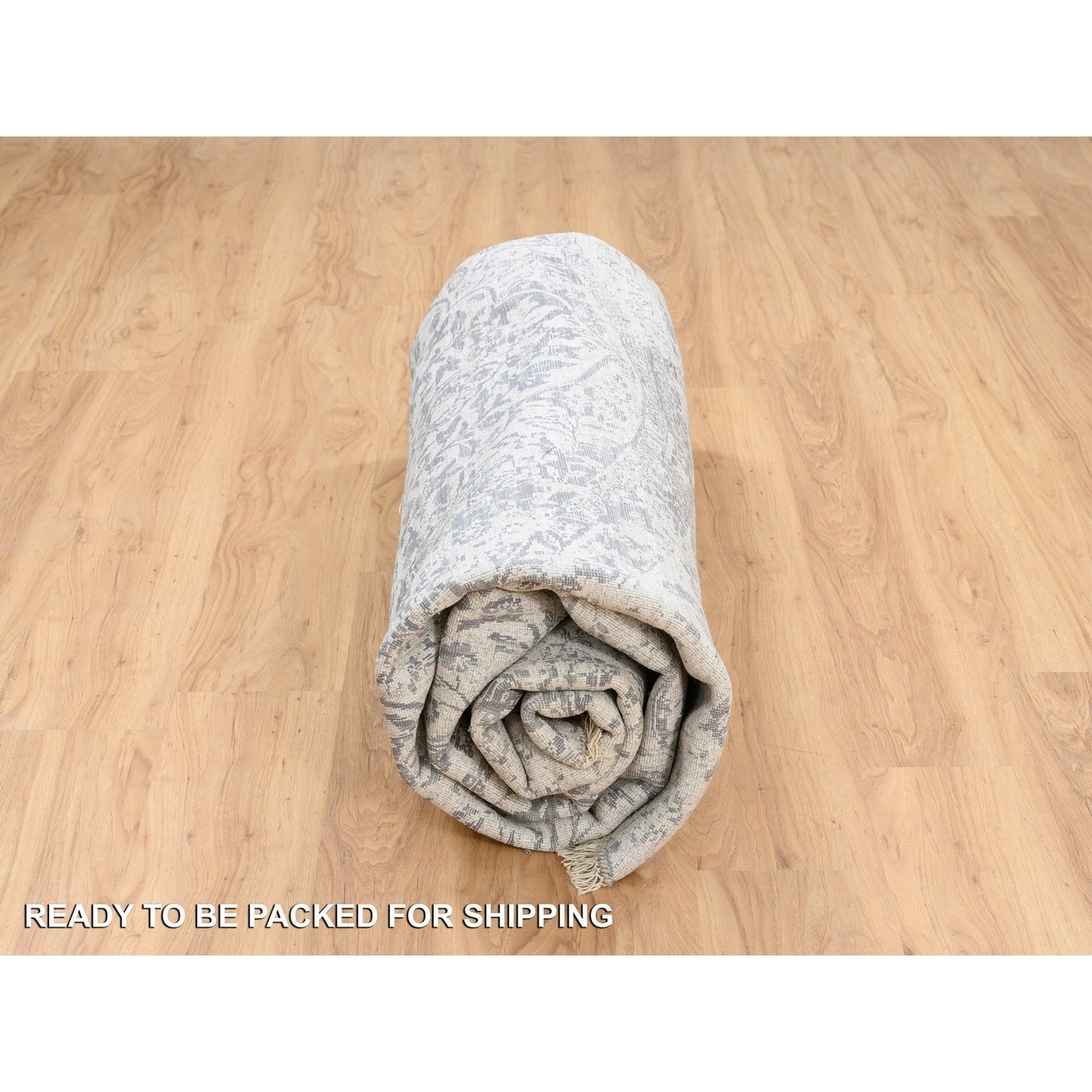 9'9"X9'9" Gray Erased Farsian Design Wool/Silk Hand Knotted Round Rug