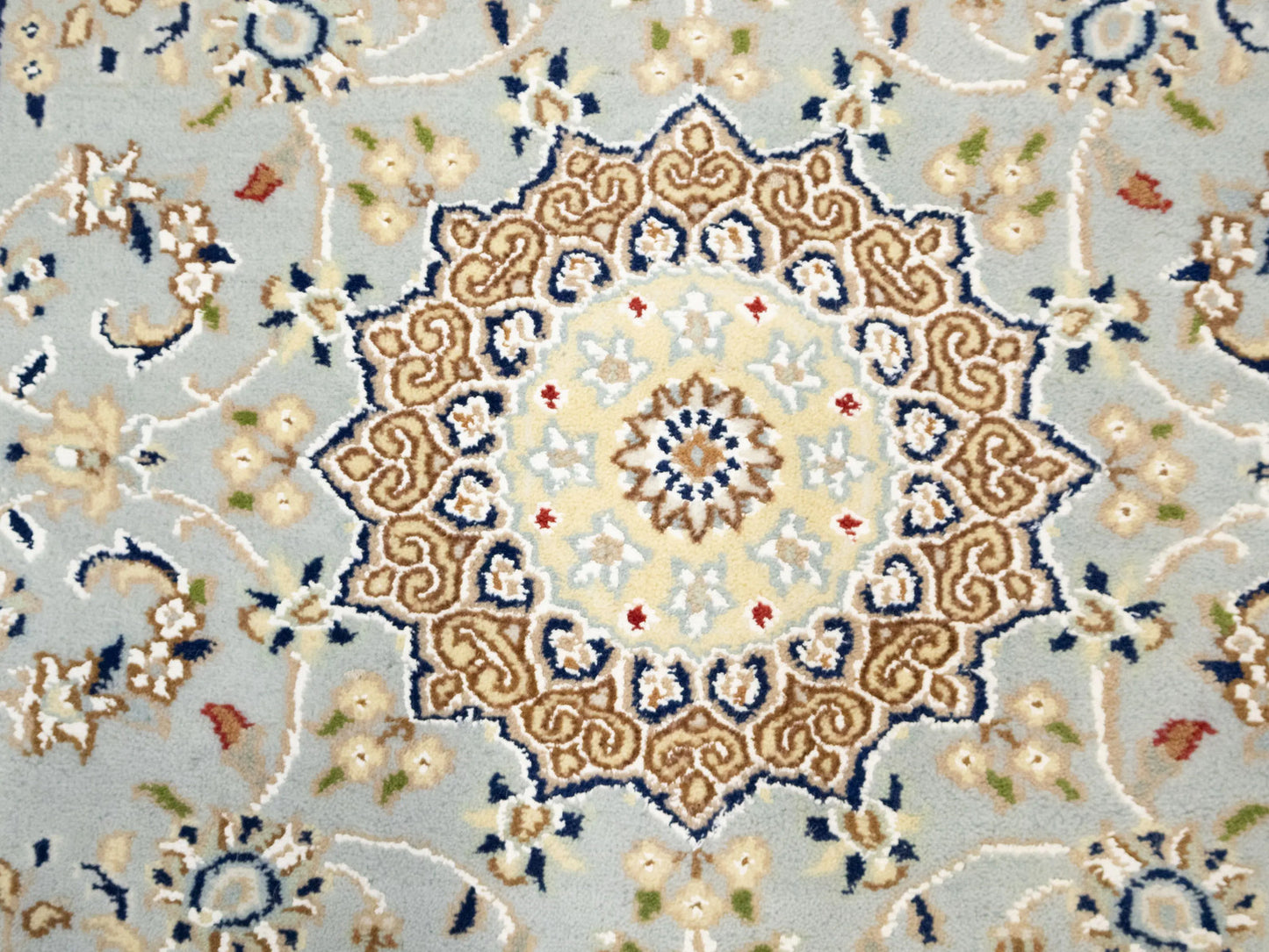 Hand-Knotted Light Blue Indo-Nain Runner Rug 3X10
