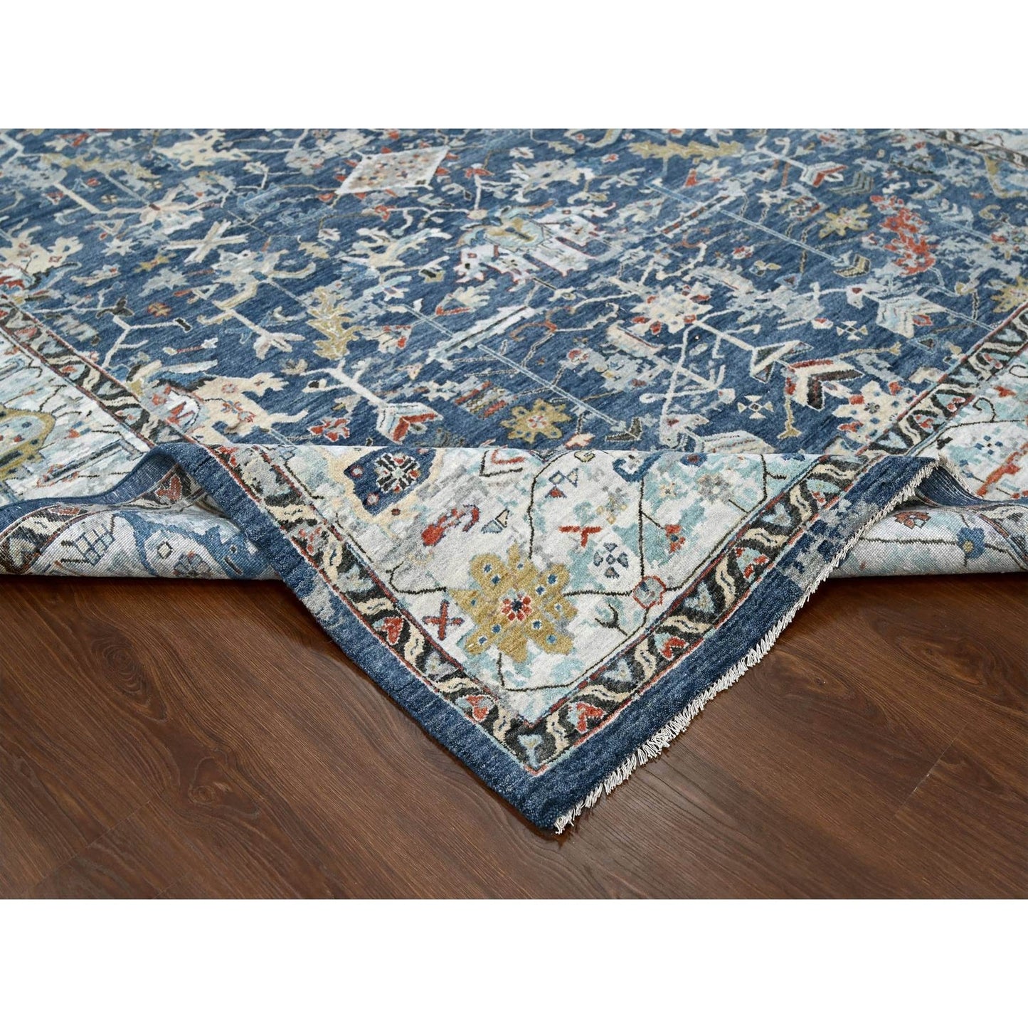 9'X11'10" Dress Blue Erased Heris Design Wool Hand Knotted Oriental Rug