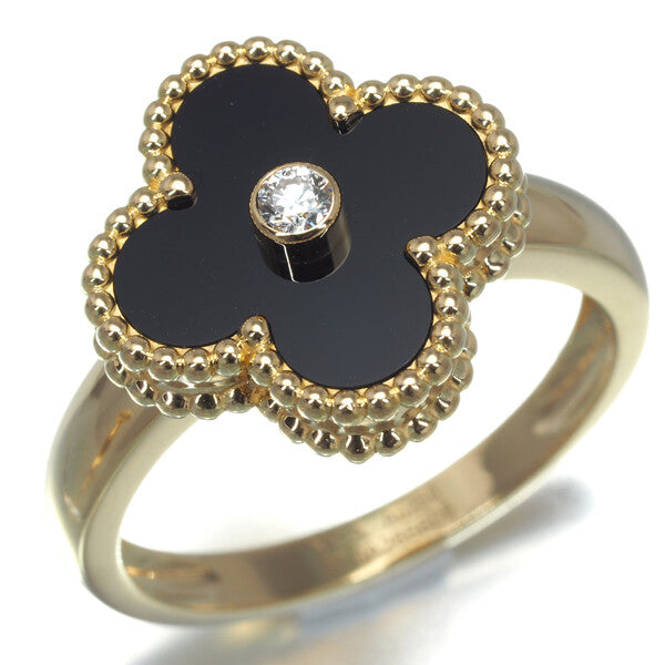 Van Cleef & Arpels Ring Vintage Alhambra Onyx Diamond Eu57 18Kyg