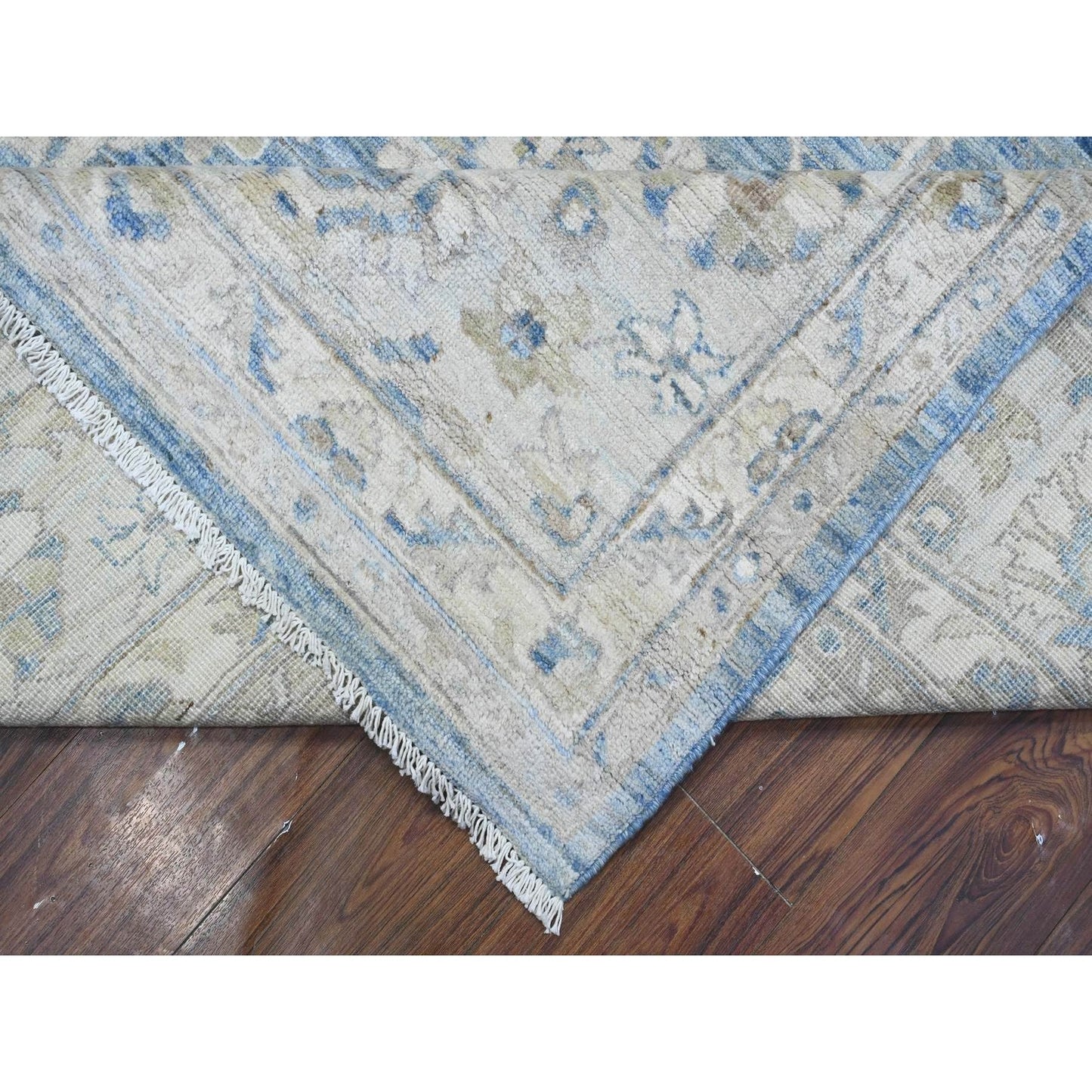 8'9"X12' Blue Hand Knotted Fine Peshawar Mahal Design Wool Oriental Rug