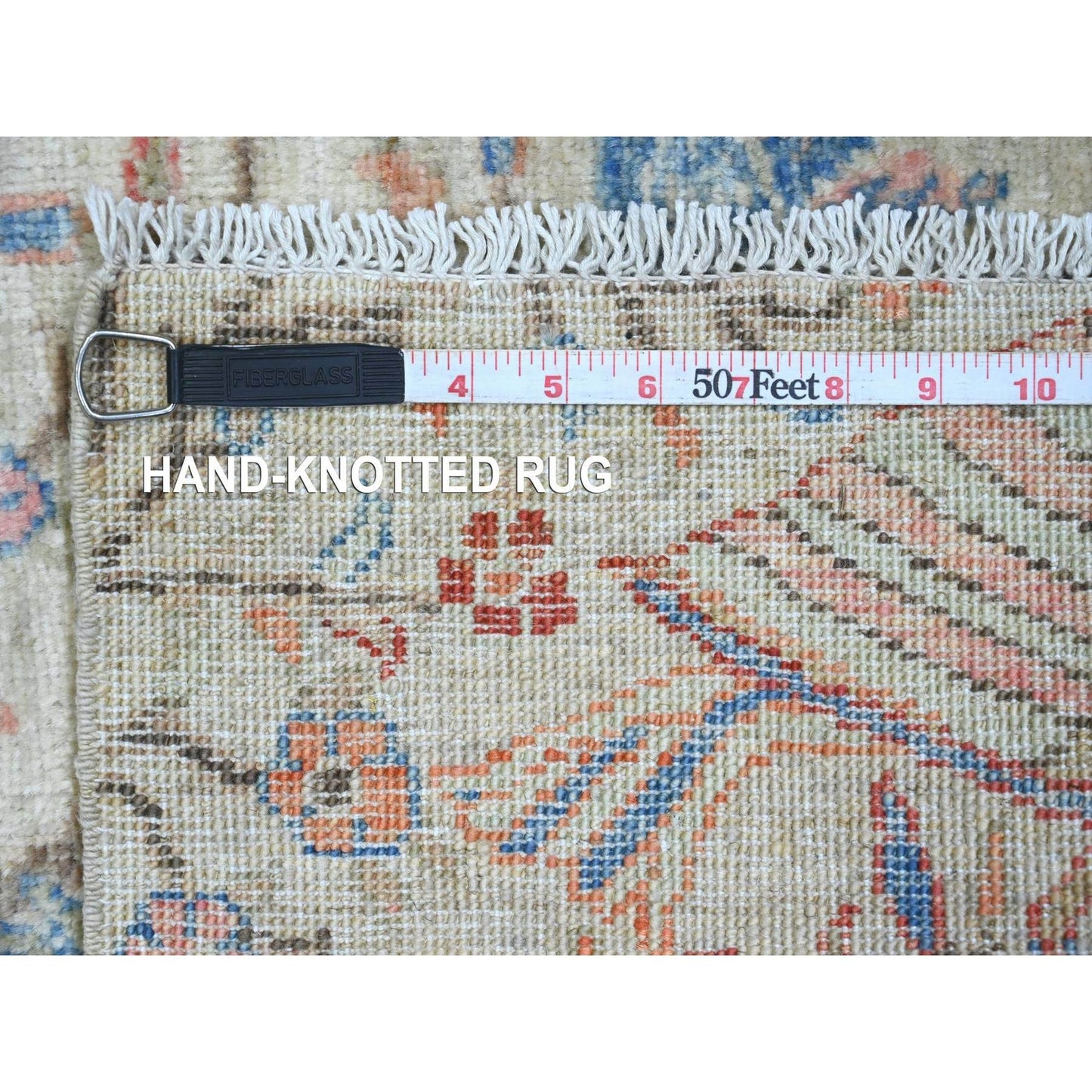 2'X2'10" White Hand Knotted Afghan Peshawar Birds Design All Wool Mat Rug