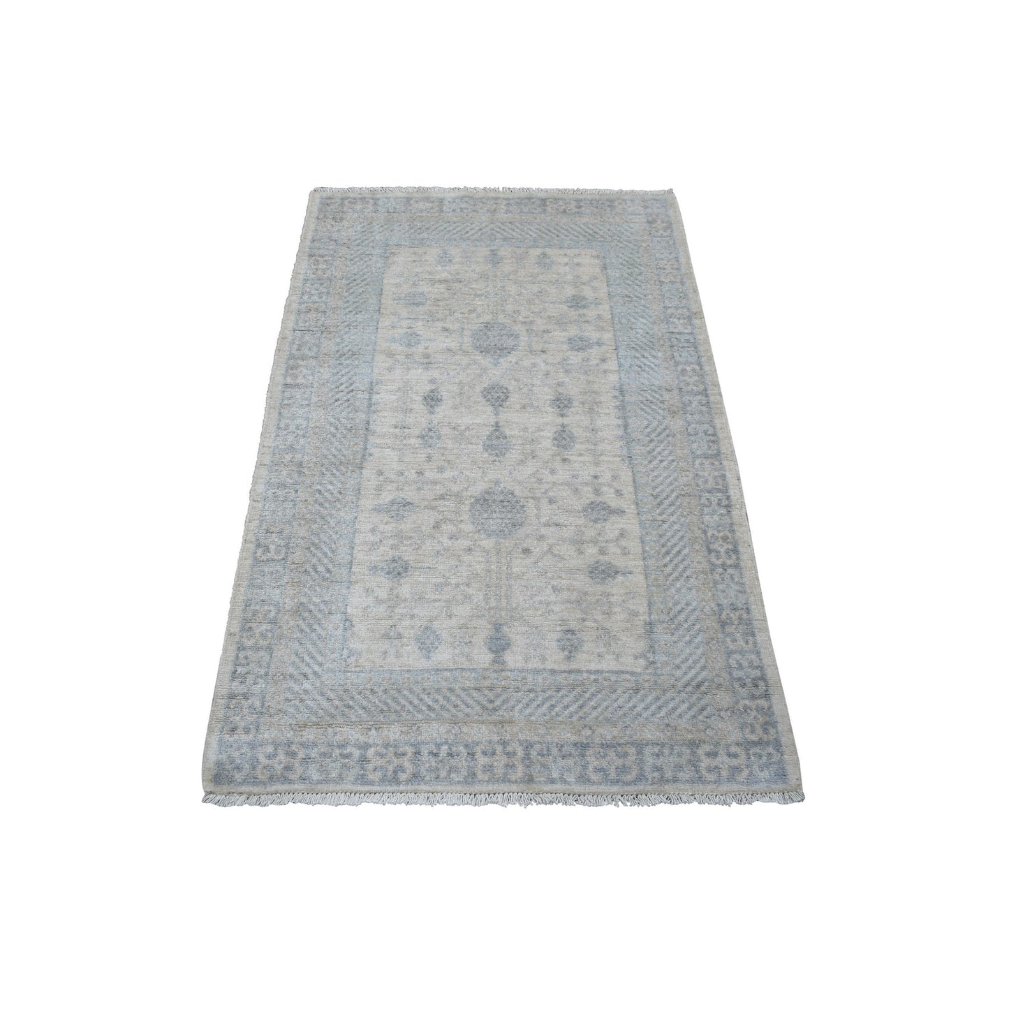 3'1"X4'10" Ivory Natural Dyes Milk Wash Peshawar Wool Hand Knotted Rug