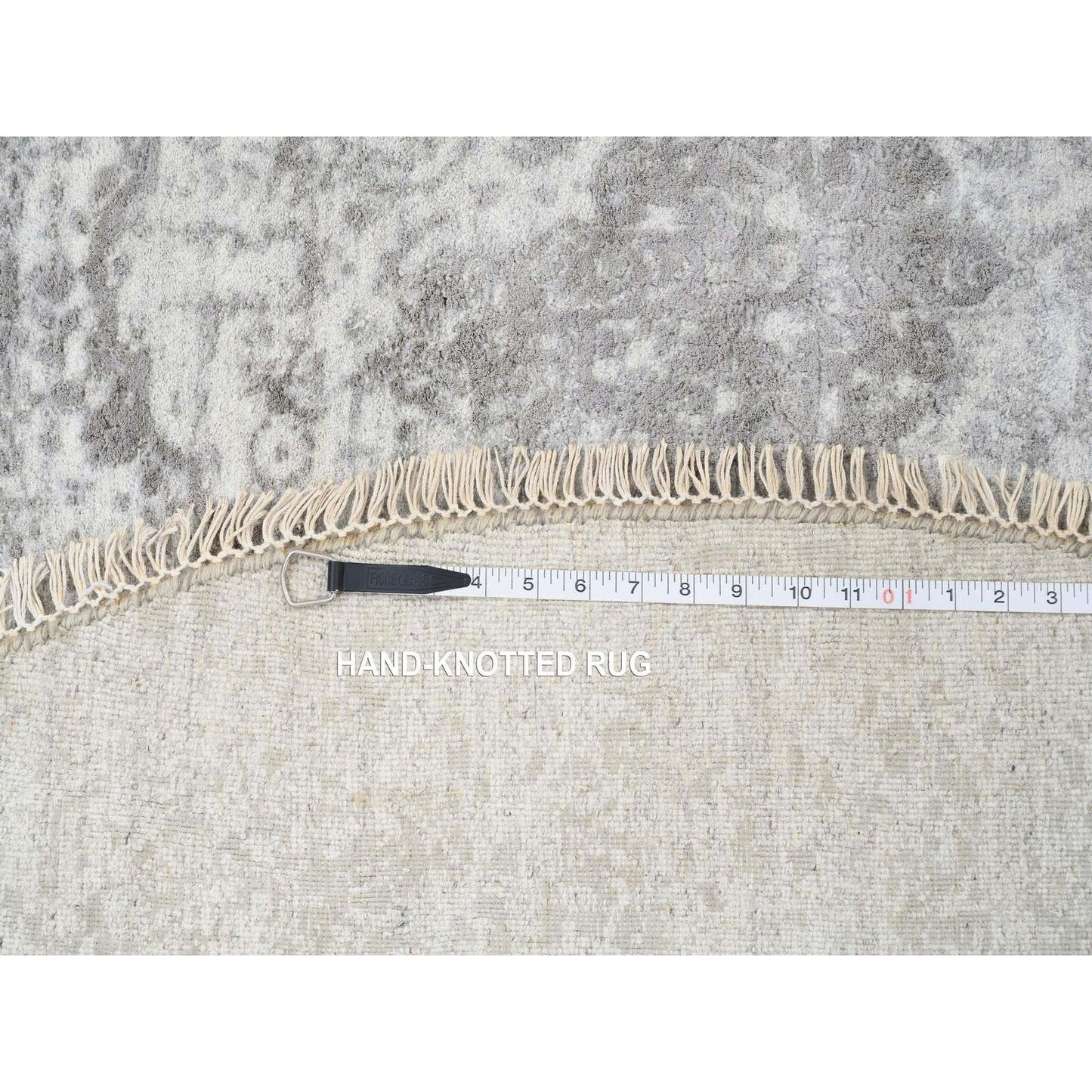 6'7"X6'7" Gray Hand Knotted Broken Farsian Design Wool And Silk Round Rug