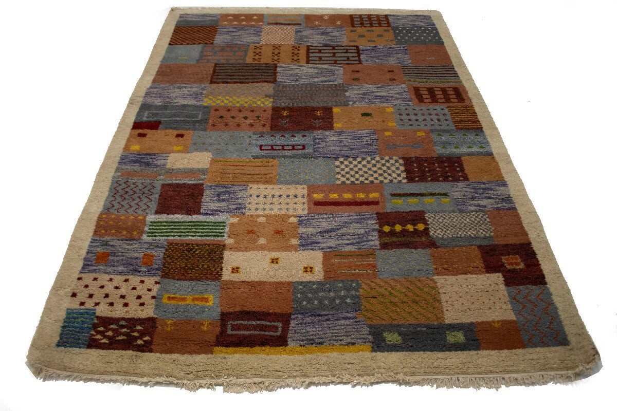 Handmade Tribal Checker Design Indo-Gabbeh Rug