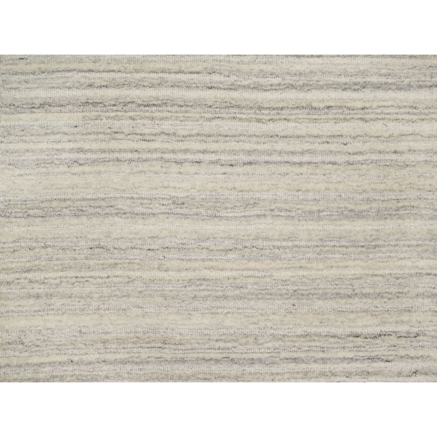 2'7"X12' Ivory Hand Loomed Plain Modern Design Undyed All Wool Runner Rug