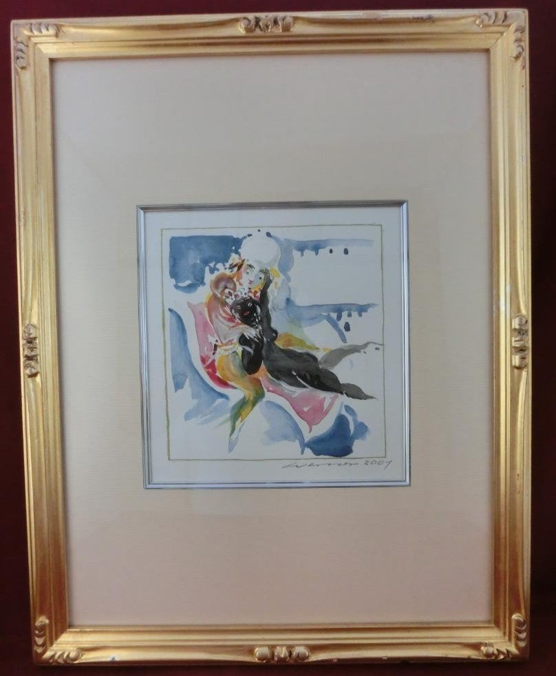 Heinz Werner "Fliegender Teppich" 2001 Original Watercolor Meissen Designer Sign